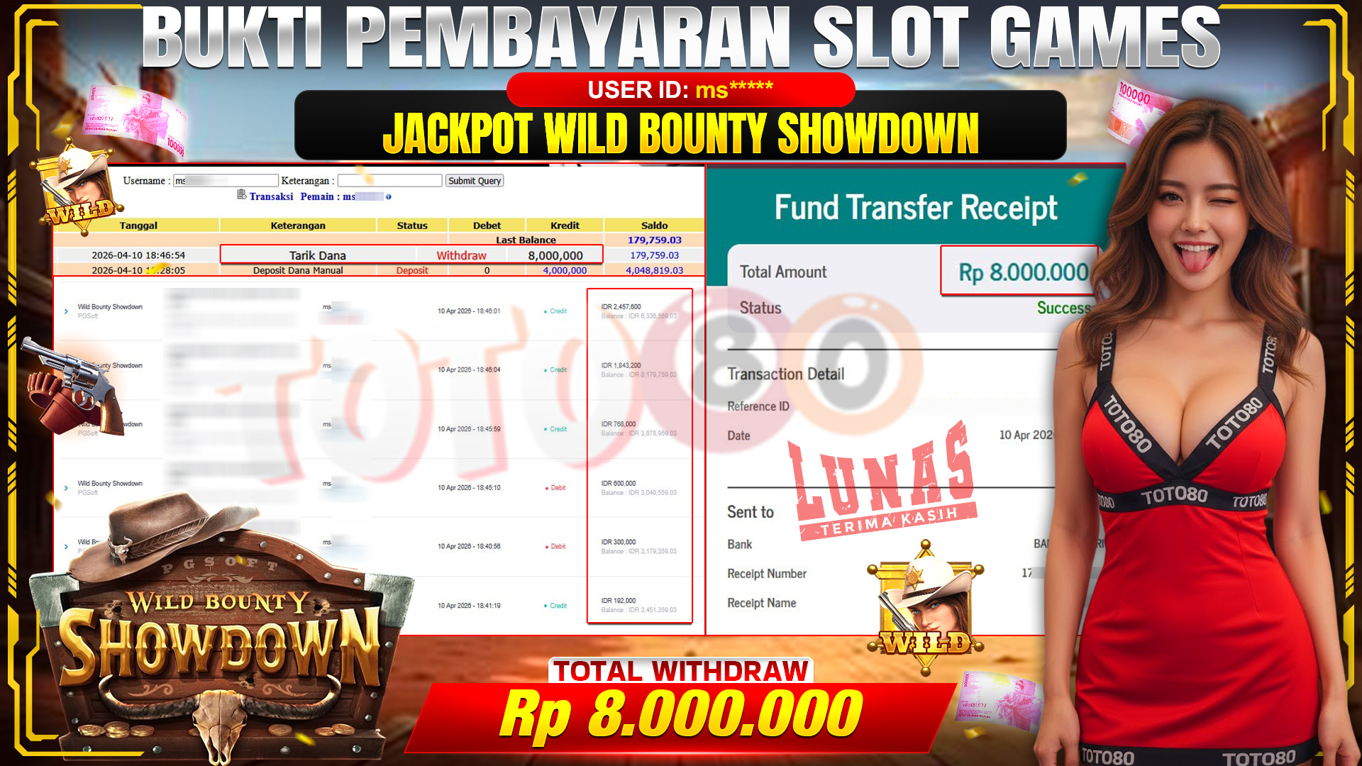 💰🎉 TOTO80 – JACKPOT SLOT WILD BOUNTY SHOWDOWN RP. 8,000,000,- TELAH DIBAYARKAN!💰🎉