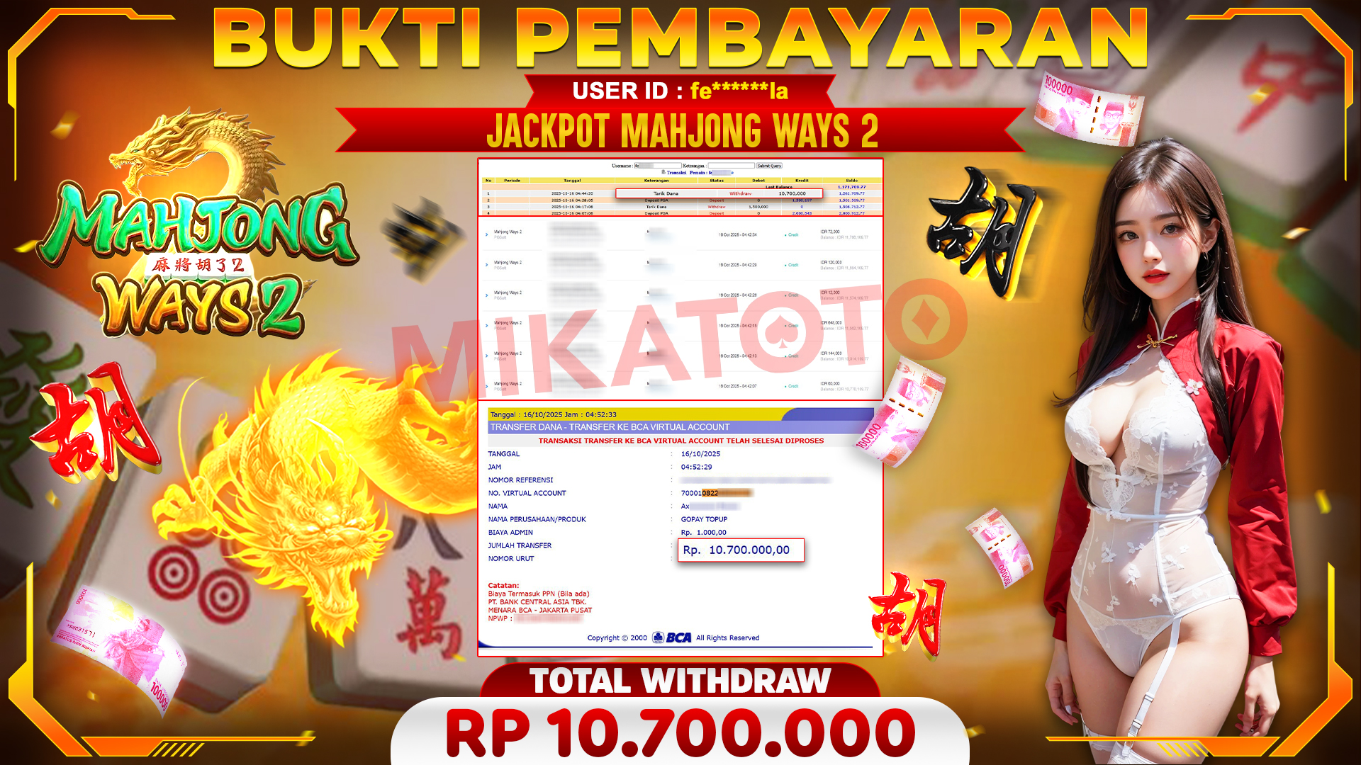 🏆 SELAMAT KEPADA PEMENANG JACKPOT DI Mahjong Ways 2 - PGSoft 10,700,000🏆