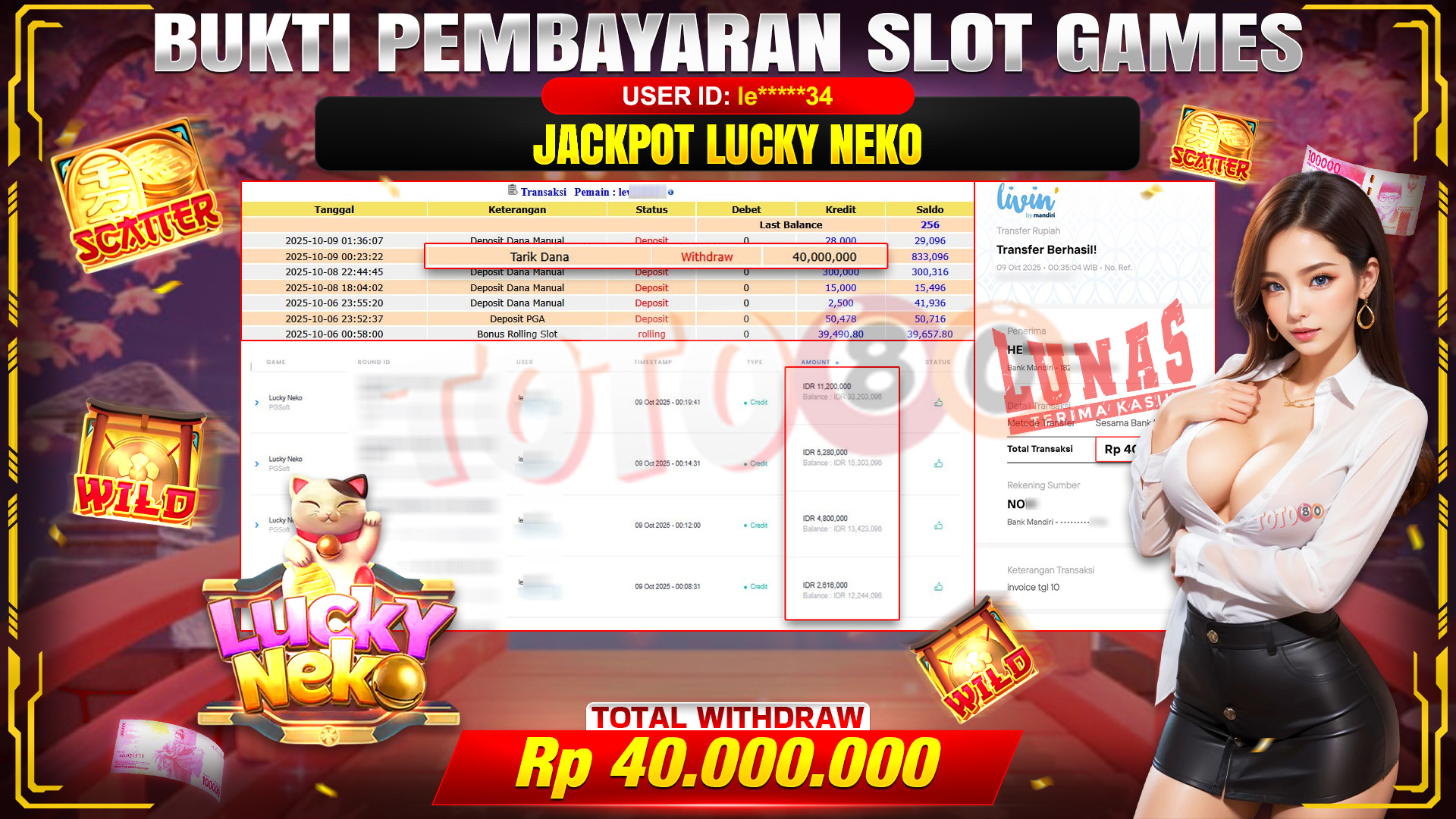 🎉 TOTO80 – JACKPOT SLOT LUCKY NEKO RP.40.000.000,- TELAH DIBAYARKAN! 🎉