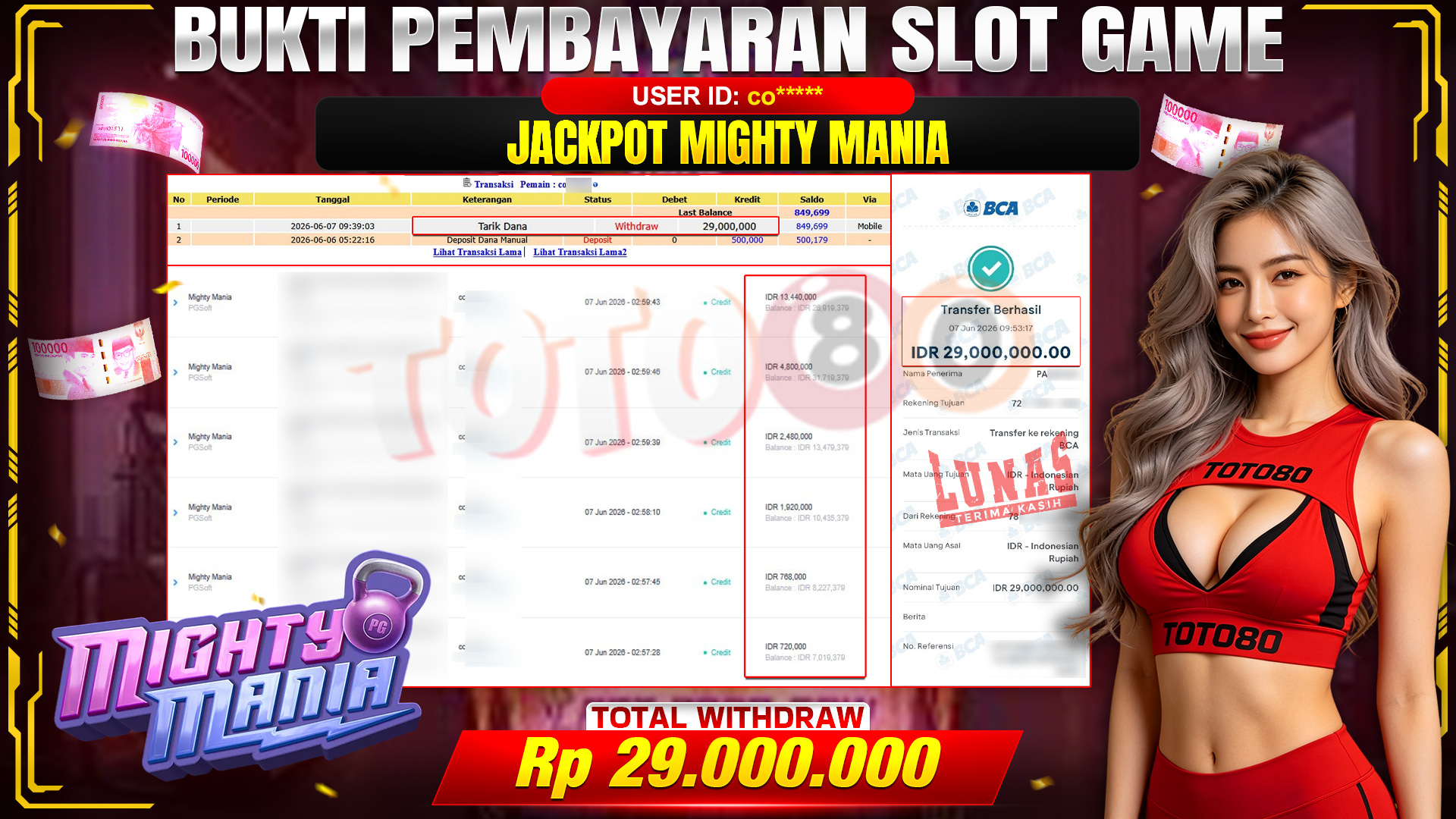 💰🎉 TOTO80 – JACKPOT SLOT MIGHTY MANIA  RP. 29.000,000,-  TELAH DIBAYARKAN!💰🎉