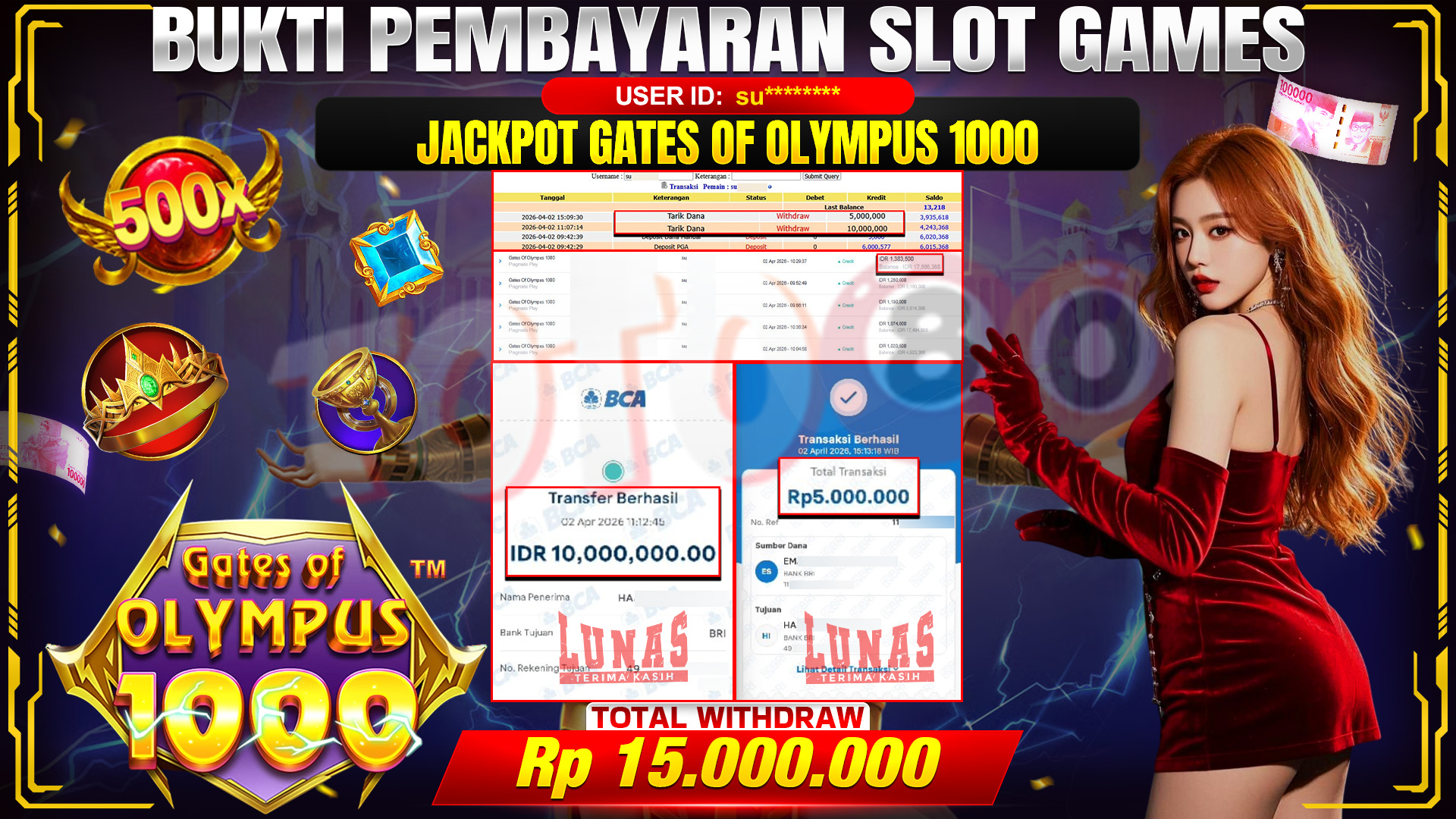 💰🎉 TOTO80 – JACKPOT SLOT GATES OF OLYMPUS 1000 RP. 15,000,000,-TELAH DIBAYARKAN!💰🎉