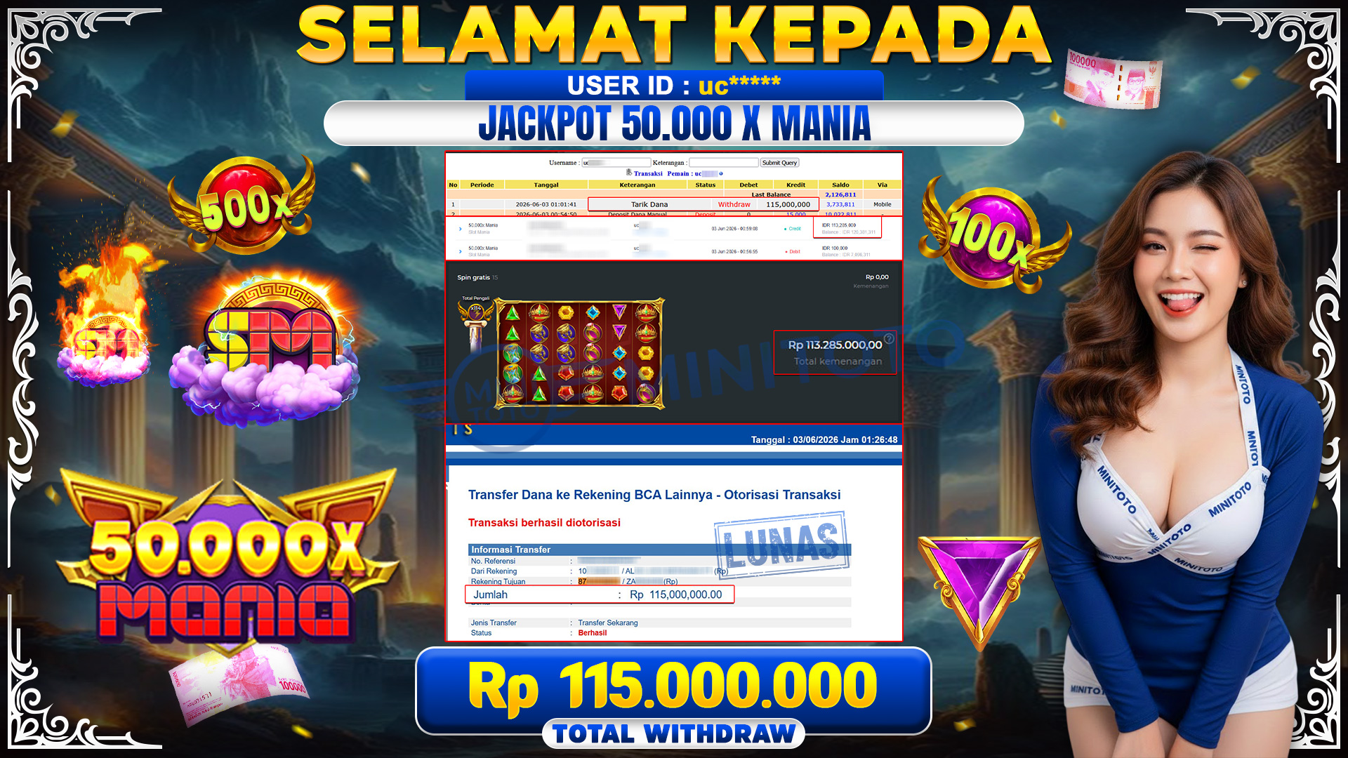 BUKTI JACKPOT 50.000 X MANIA - SLOT MANIA