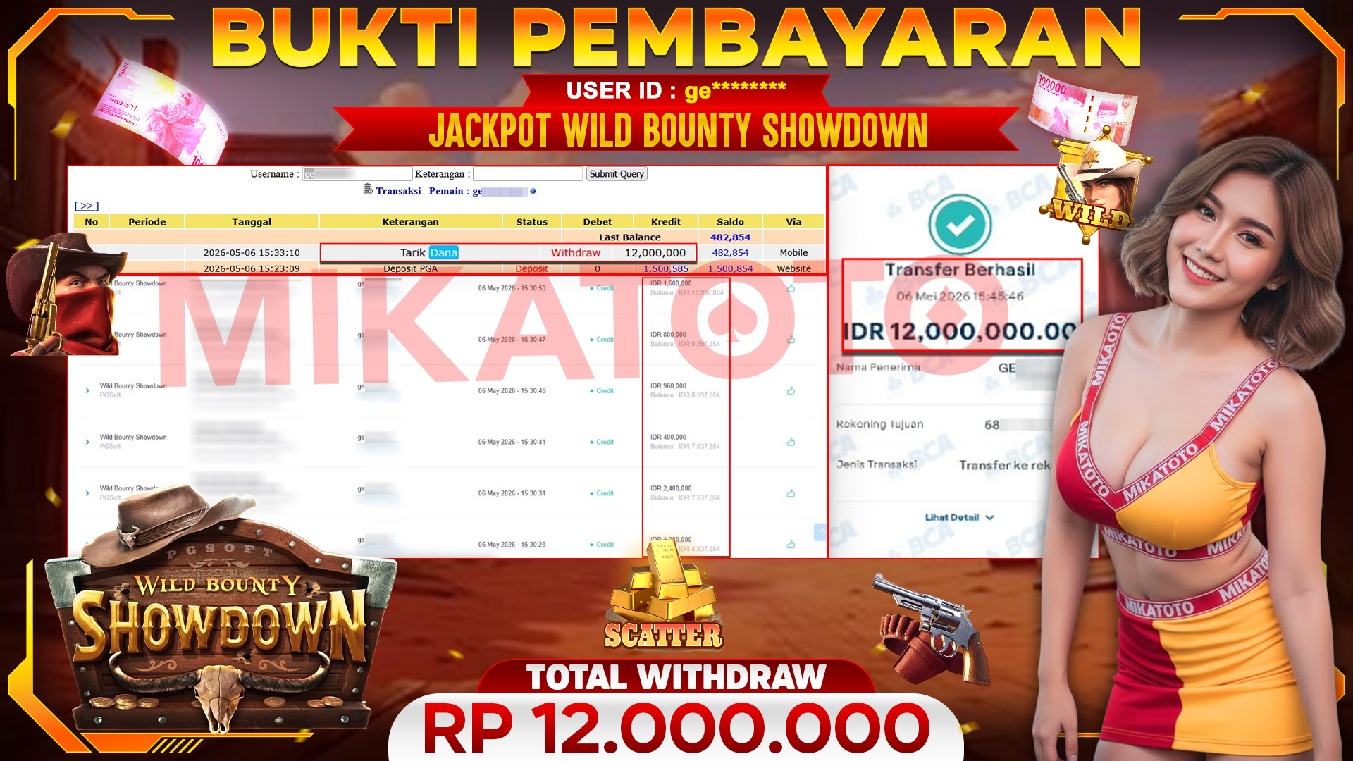 🏆 SELAMAT KEPADA PEMENANG JACKPOT DI Wild Bounty Showdown - PGSoft 12,000,000🏆