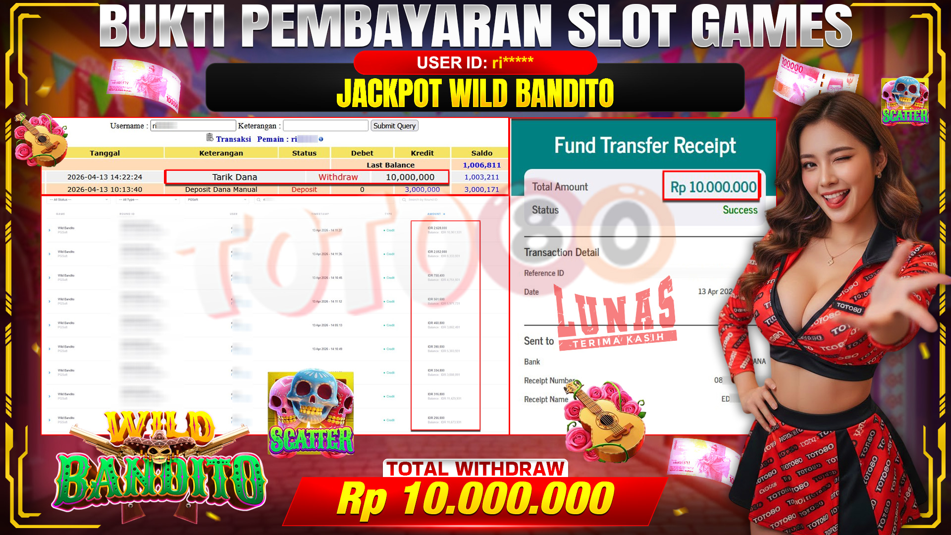 💰🎉 TOTO80 – JACKPOT SLOT WILD BANDITO RP. 10,000,000,- TELAH DIBAYARKAN! 💰🎉