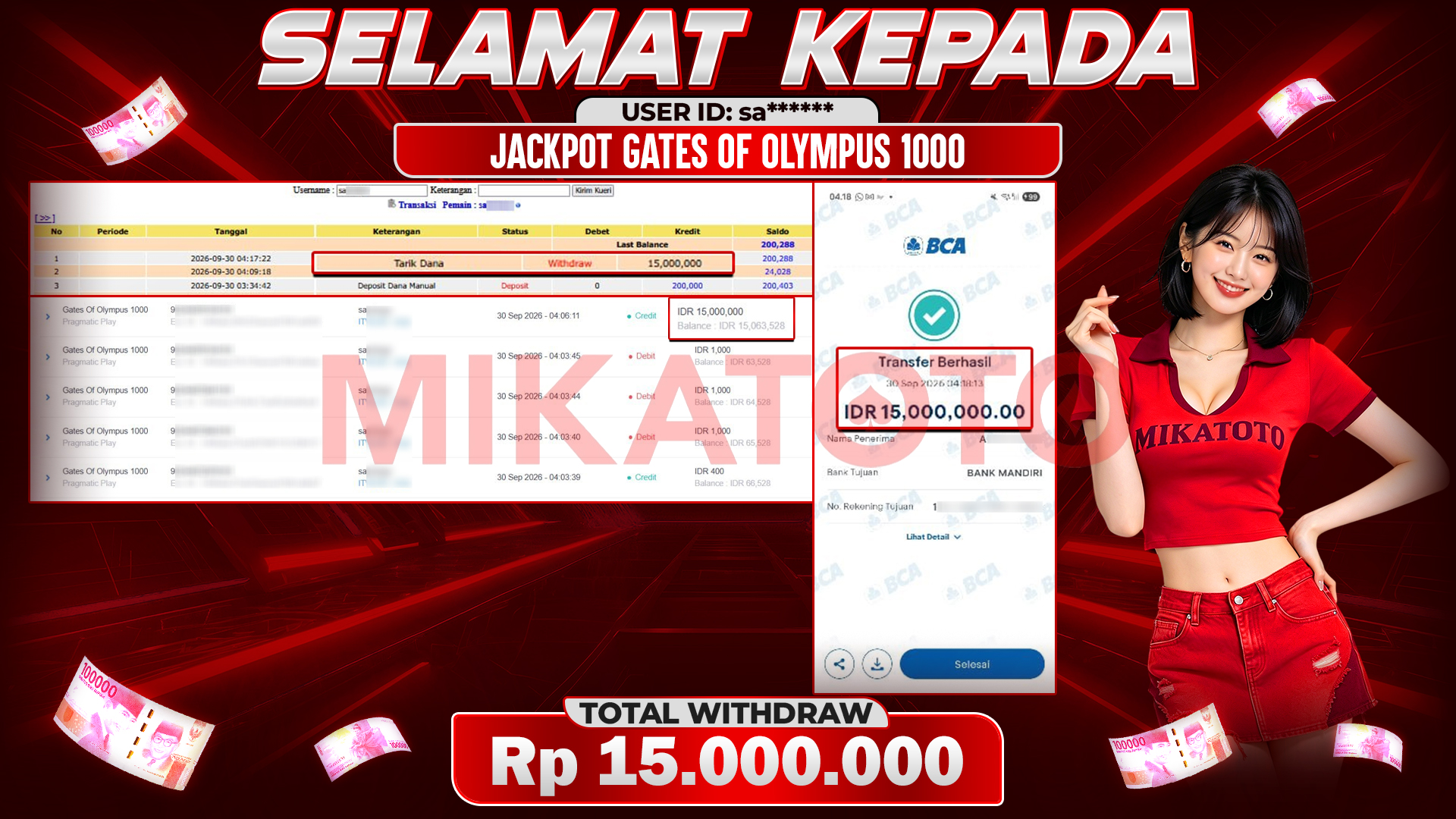 🏆 SELAMAT KEPADA PEMENANG JACKPOT DI Gates Of Olympus 1000 - Pragmatic Play 15,000,000 🏆