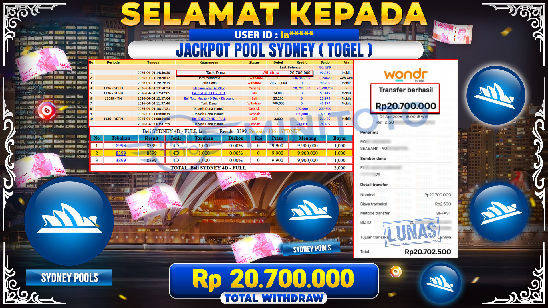 BUKTI JACPOT POOL SYDNEY