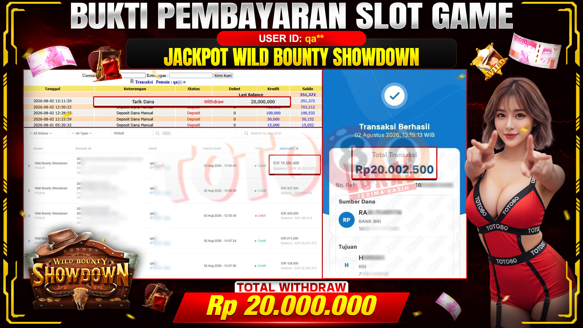 💰🎉 TOTO80 – JACKPOT SLOT WILD BOUNTY SHOWDOWN  RP. 20,000,000,- TELAH DIBAYARKAN!💰🎉