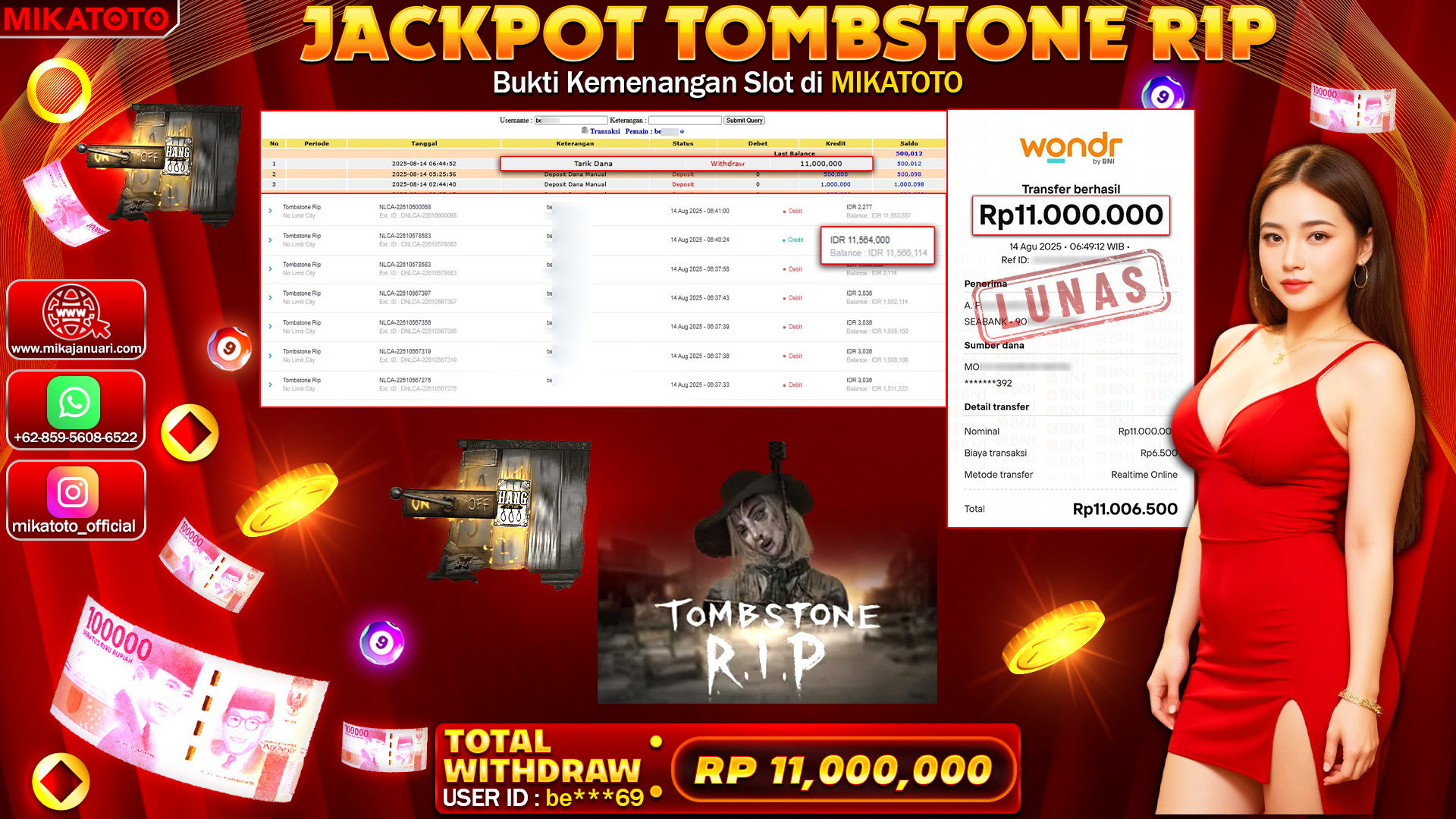 🏆 SELAMAT KEPADA PEMENANG JACKPOT DI Tombstone Rip 11,000,000🏆