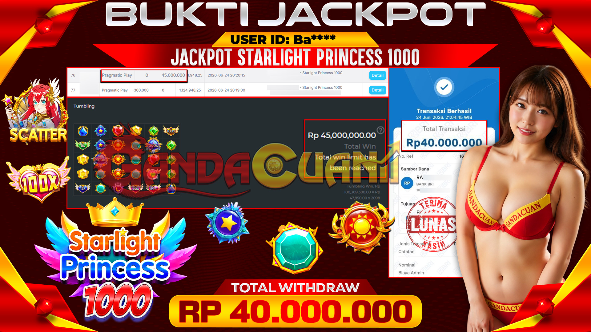 BUKTI JACKPOT STARLIGHT PRINCESS 1000