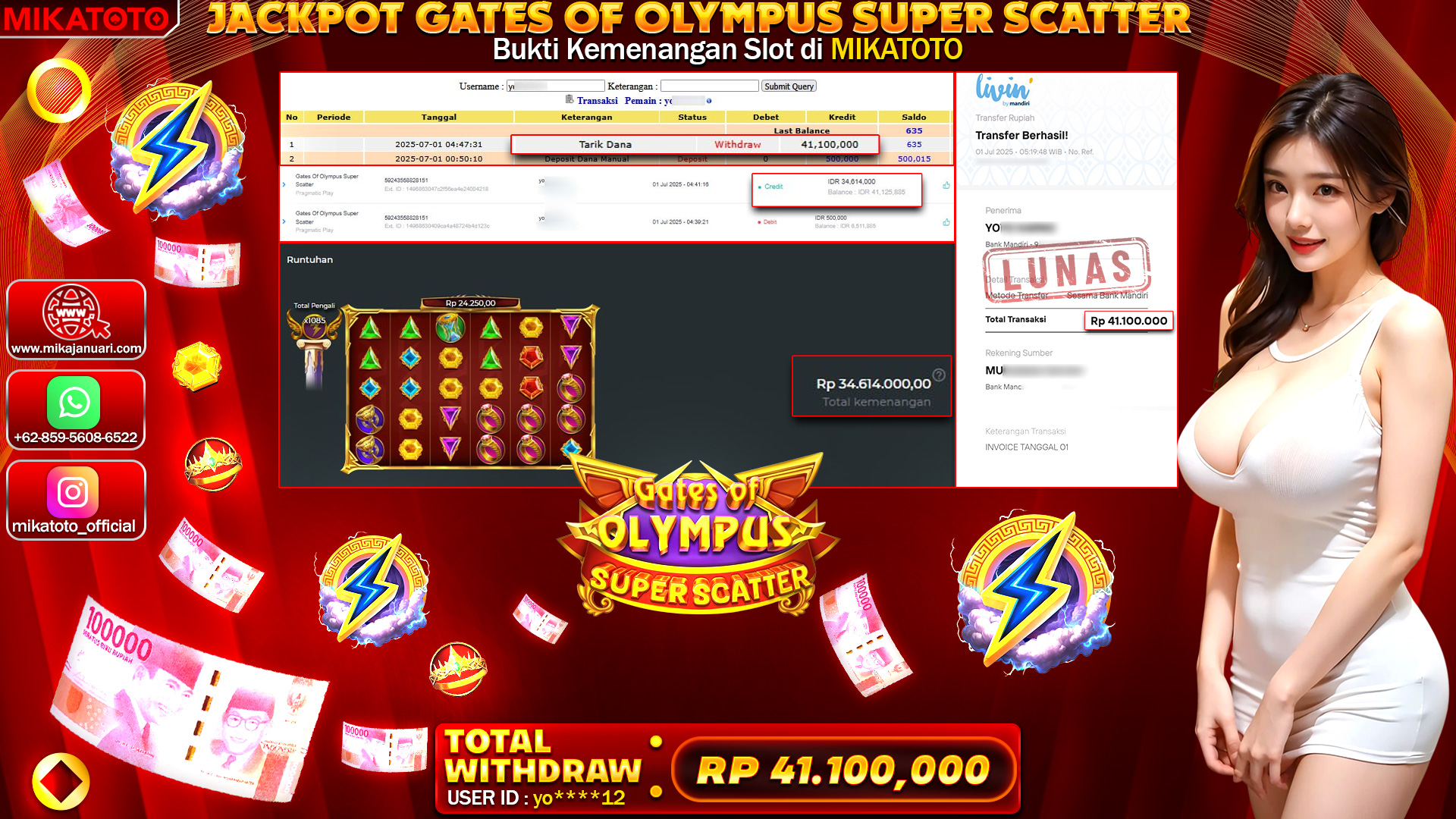 🏆 SELAMAT KEPADA PEMENANG JACKPOT DI Gates Of Olympus Super Scatter 41.100,000🏆