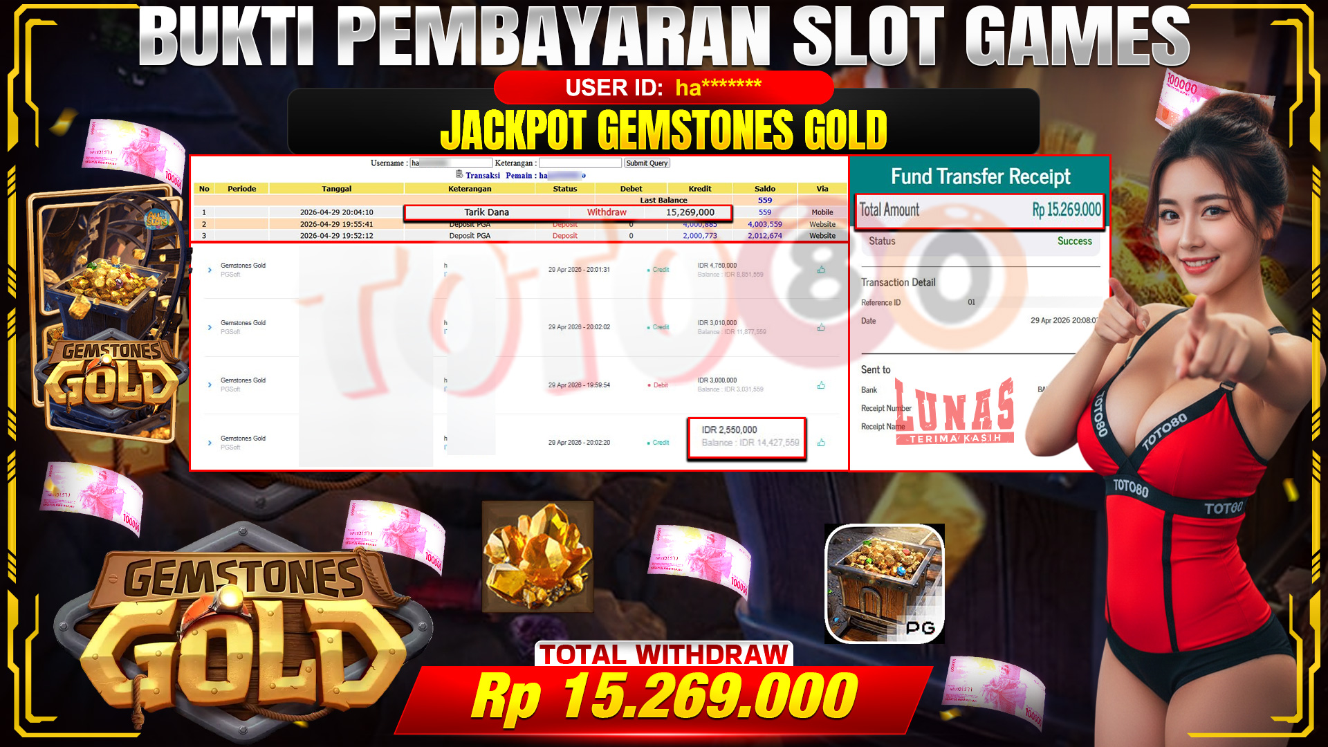 💰🎉 TOTO80 – JACKPOT SLOT GEMSTONES GOLD RP. 15,269,000,-  TELAH DIBAYARKAN!💰🎉