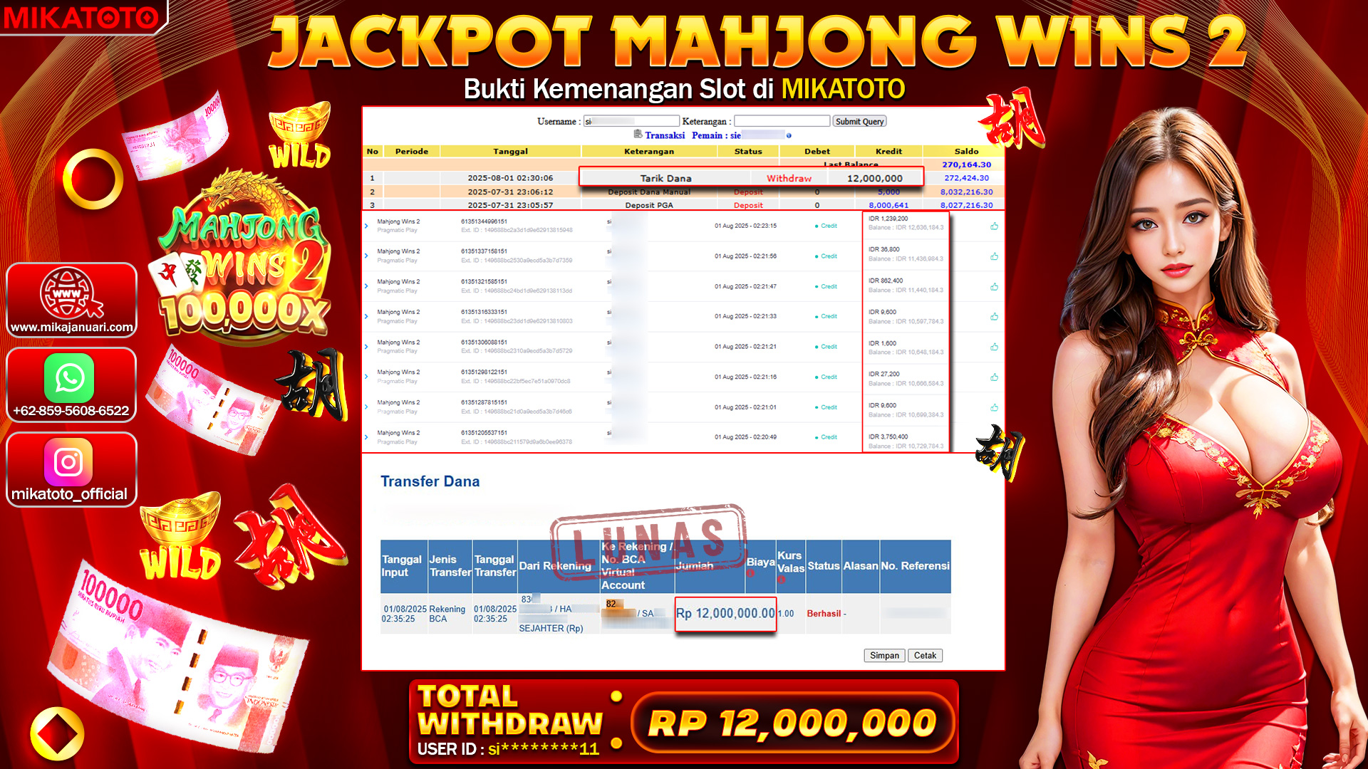 🏆 SELAMAT KEPADA PEMENANG JACKPOT DI  Mahjong Wins 2 12,000,000🏆