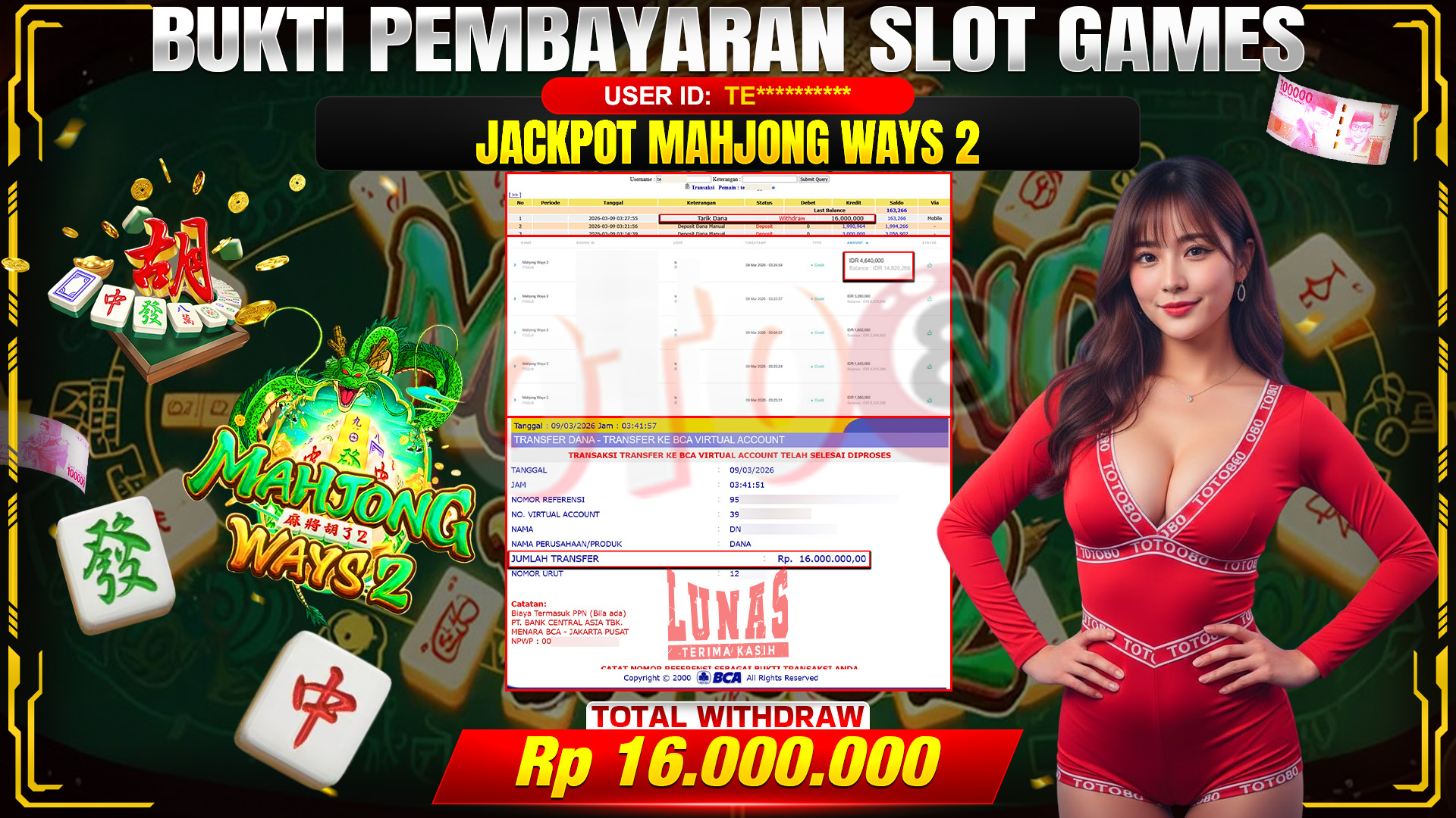 🎉 TOTO80 – JACKPOT SLOT MAHJONG WAYS 2  RP. 16,000,000,- TELAH DIBAYARKAN! 🎉
