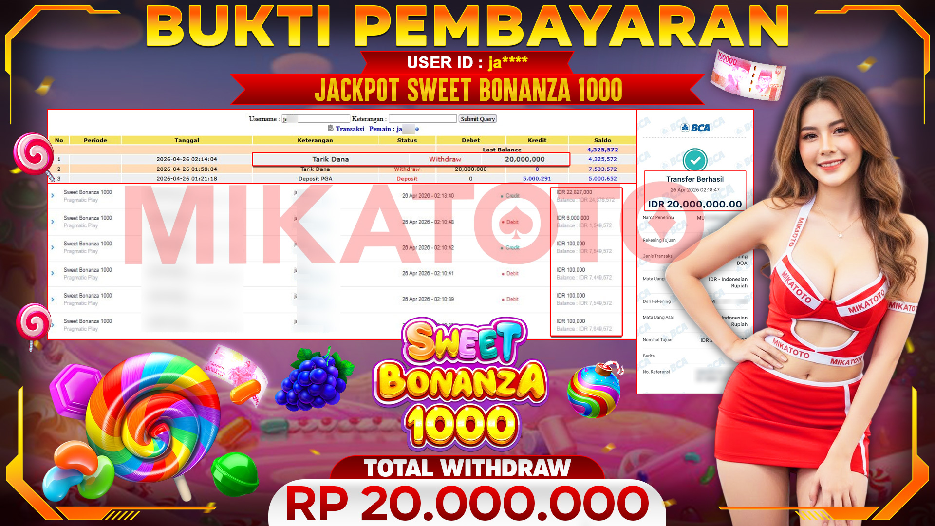 🏆 SELAMAT KEPADA PEMENANG JACKPOT DI Sweet Bonanza 1000 - Pragmatic Play 20,000,000🏆