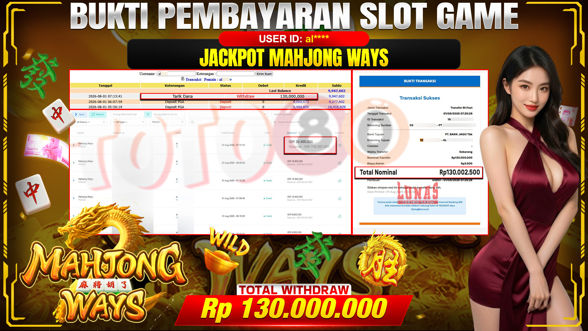 💰🎉 TOTO80 – JACKPOT SLOT MAHJONG  WAYS  RP. 130,000,000,-  TELAH DIBAYARKAN!💰🎉