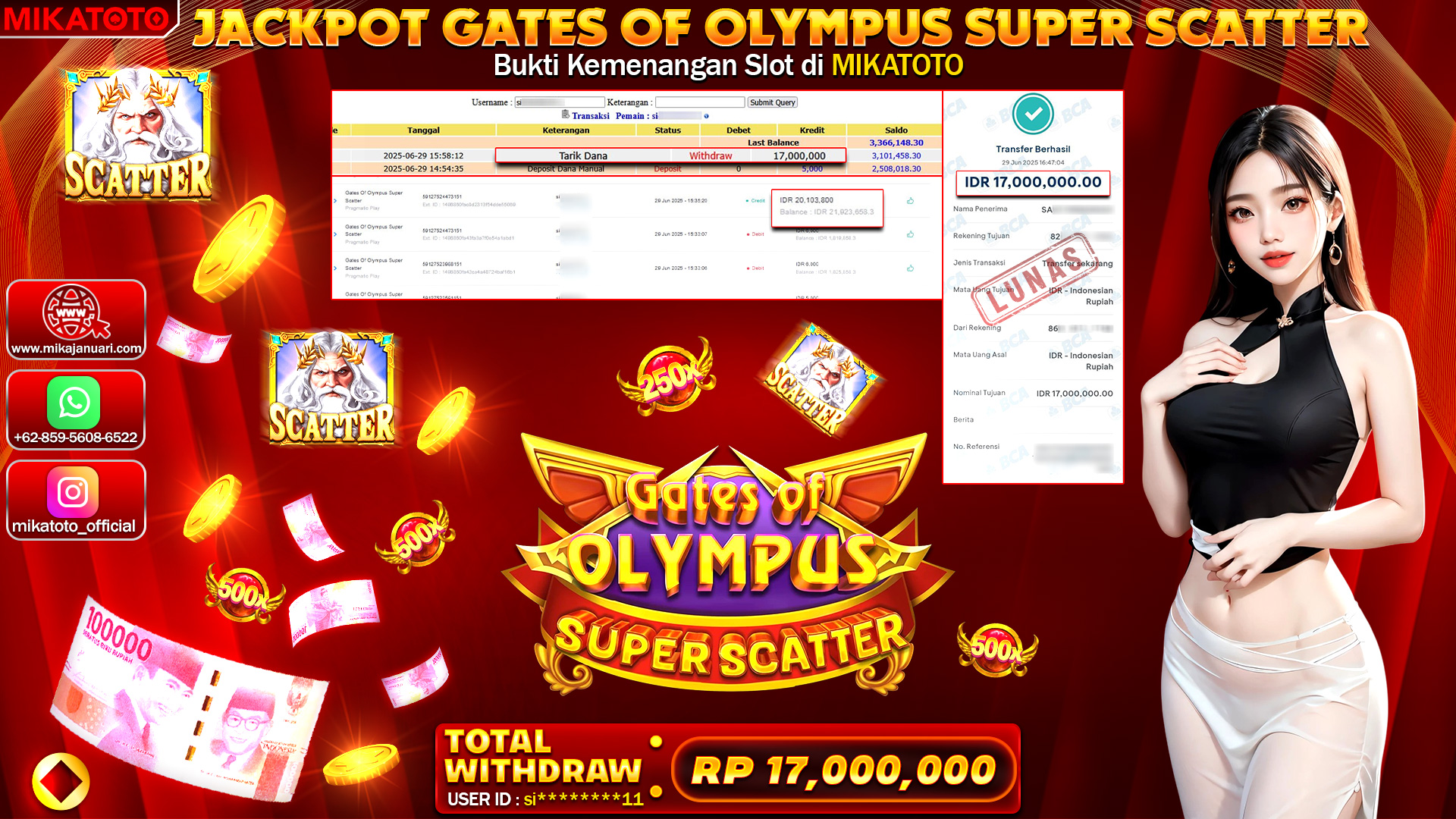 🏆 SELAMAT KEPADA PEMENANG JACKPOT DI Gates Of Olympus Super Scatter 17,000,000🏆