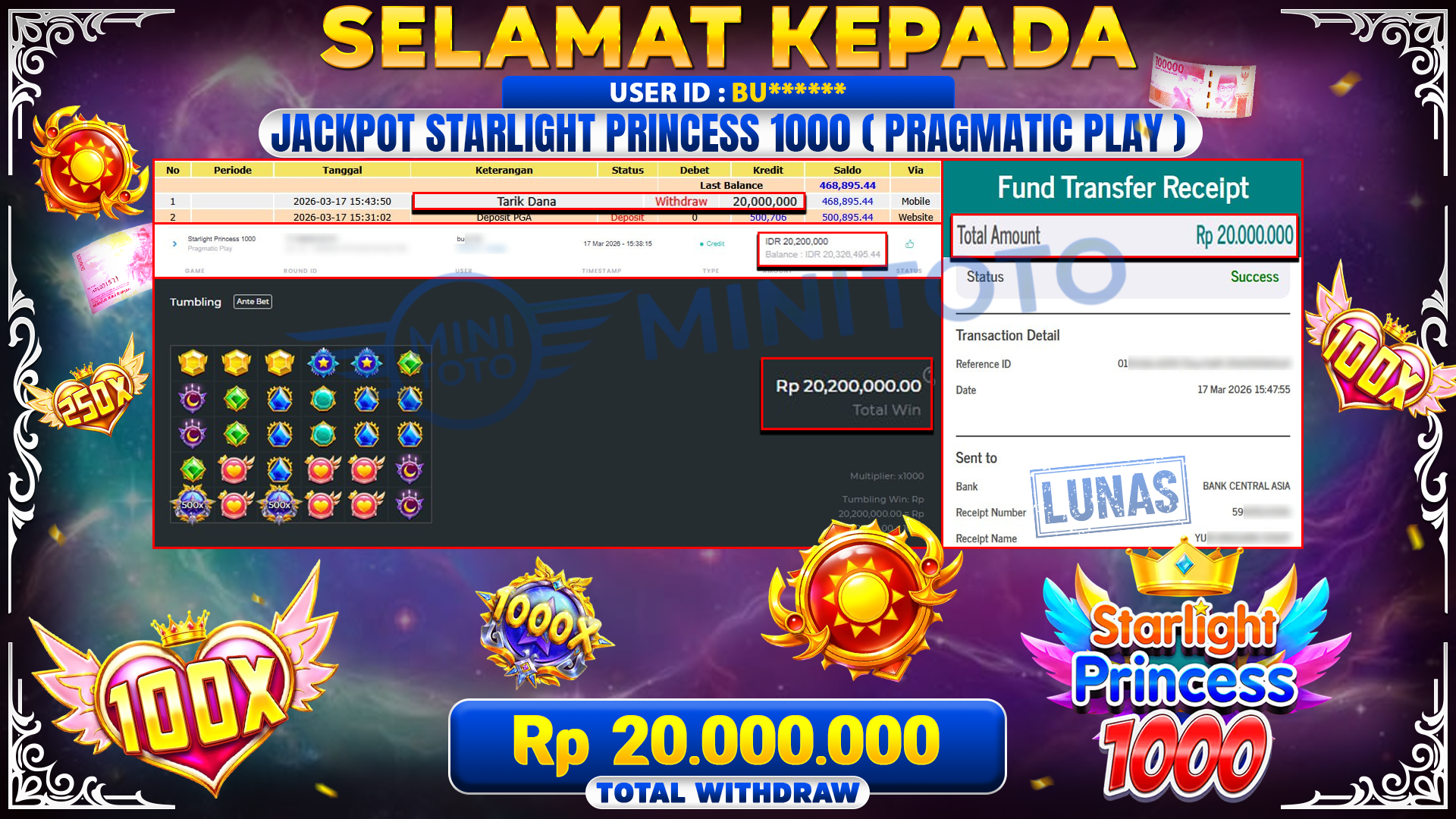 BUKTI JACPOT Starlight Princess 1000 - Pragmatic Play