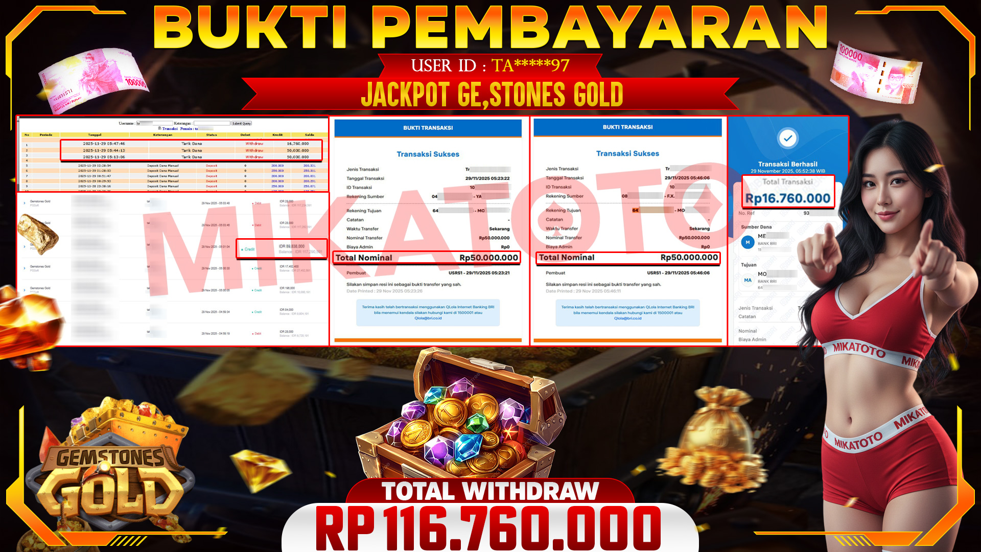 SELAMAT KEPADA PEMENANG JACKPOT DI Gemstones Gold - PGSoft 116,760,000🏆