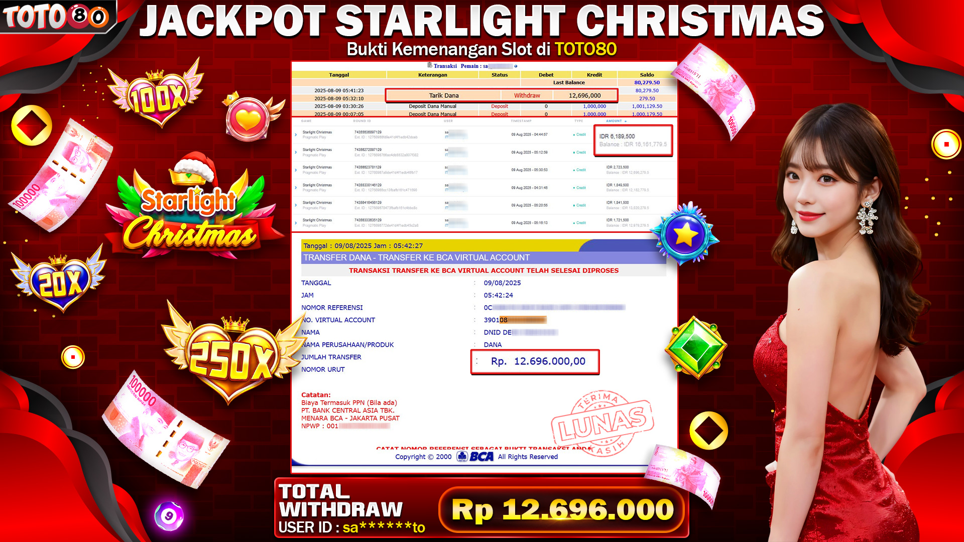 🎉 TOTO80 – JACKPOT GAME STARLIGHT CHRISTMAS RP.12,696,000,- TELAH DIBAYARKAN! 🎉