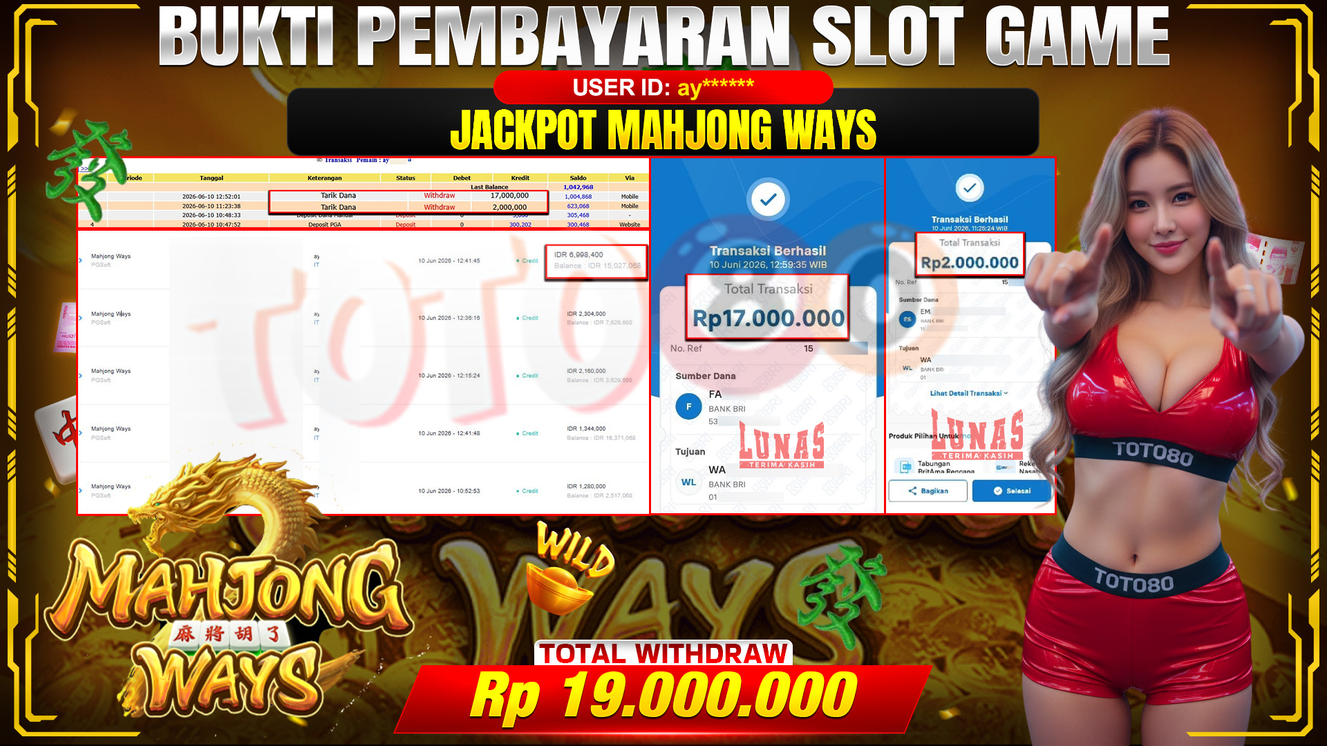 💰🎉 TOTO80 – JACKPOT SLOT MAHJONG  WAYS  RP. 19.000,000,-  TELAH DIBAYARKAN!💰🎉