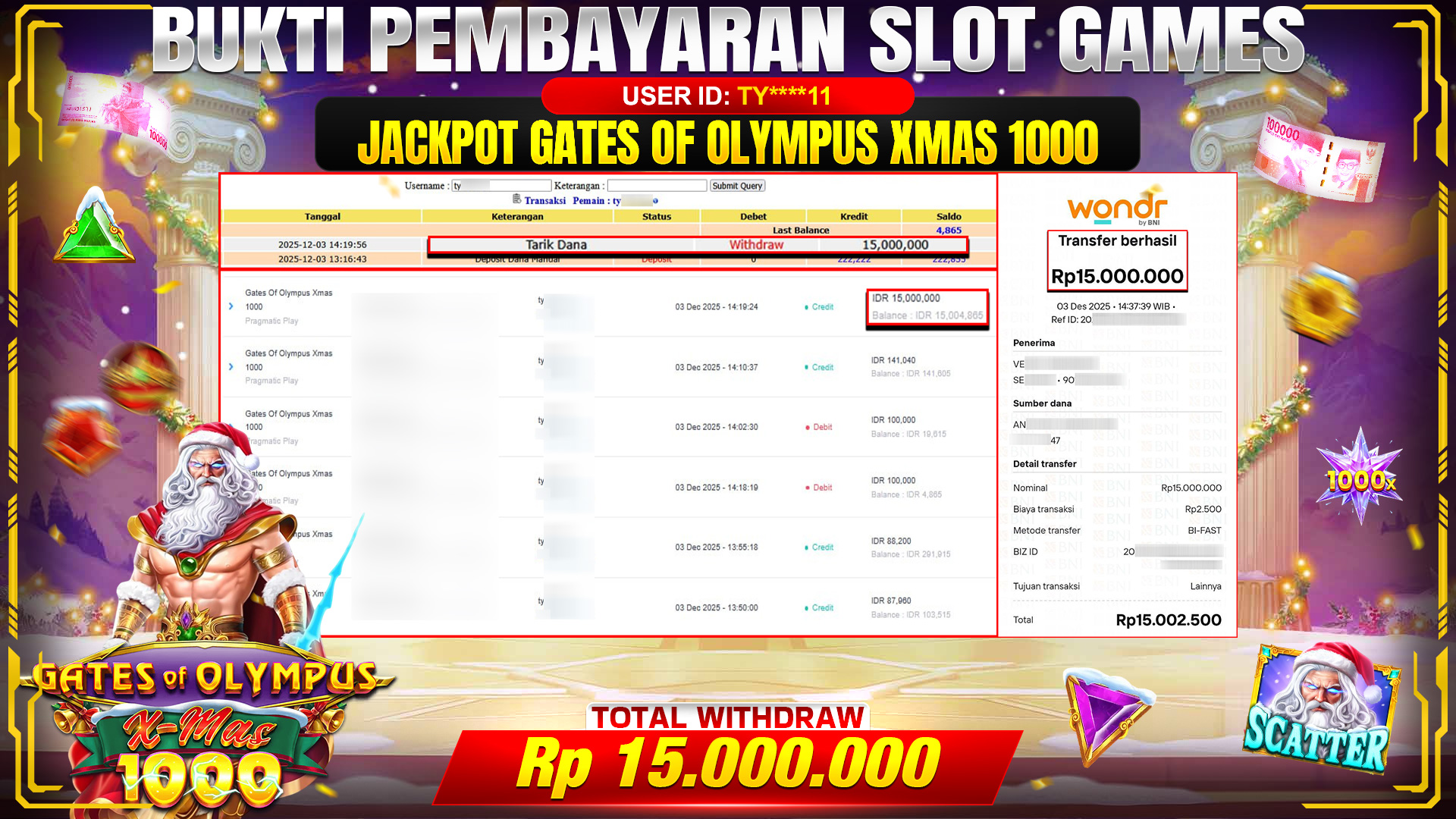 🎉 TOTO80 – JACKPOT SLOT GATES OF OLYMPUS XMAS 1000 RP. 15,000,000,- TELAH DIBAYARKAN! 🎉