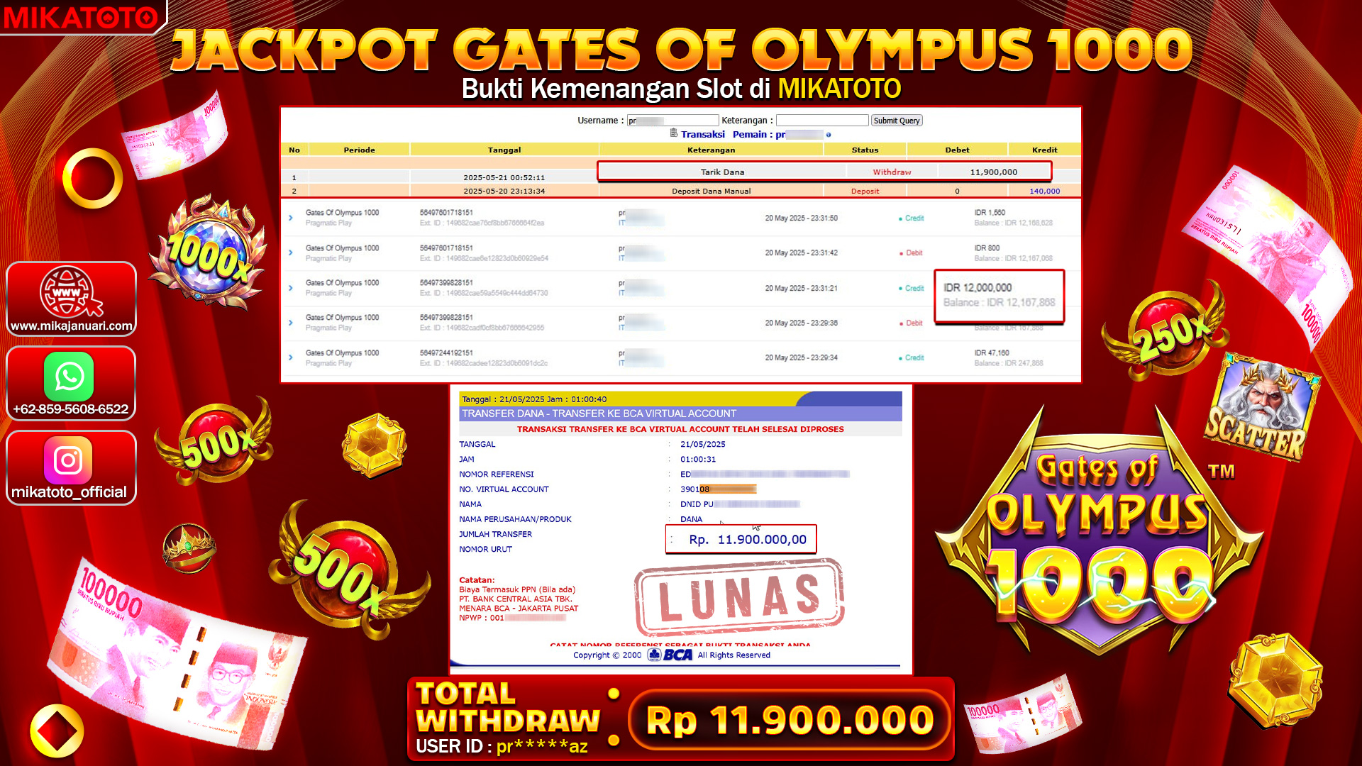 🏆 SELAMAT KEPADA PEMENANG GATES OF OLYMPUS 1000 11.900.000🏆