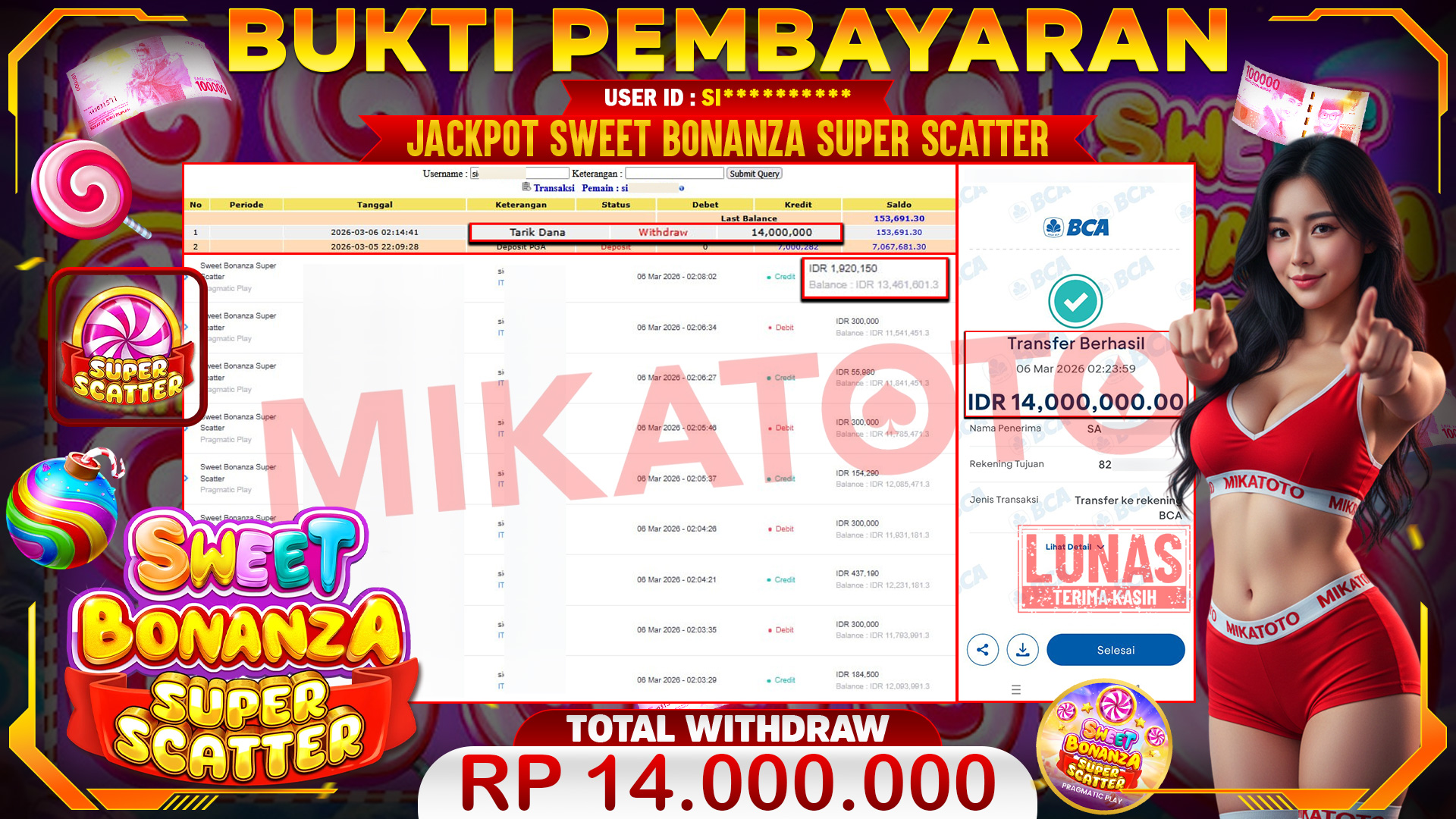 🏆 SELAMAT KEPADA PEMENANG JACKPOT DI Sweet Bonanza Super Scatter - Pragmatic Play 14,000.000🏆