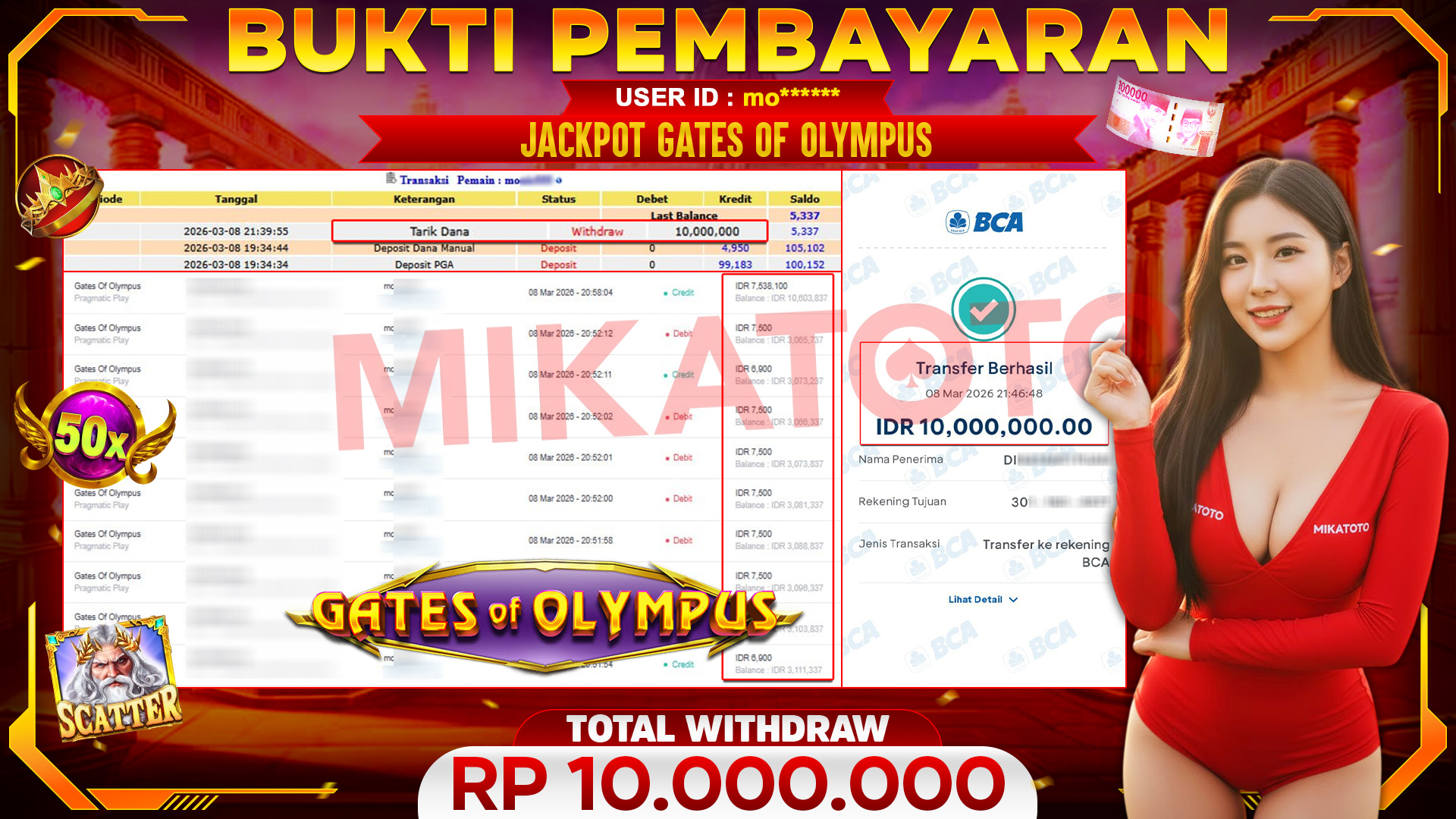 🏆 SELAMAT KEPADA PEMENANG JACKPOT DI Gates Of Olympus - Pragmatic Play 10,000.000🏆