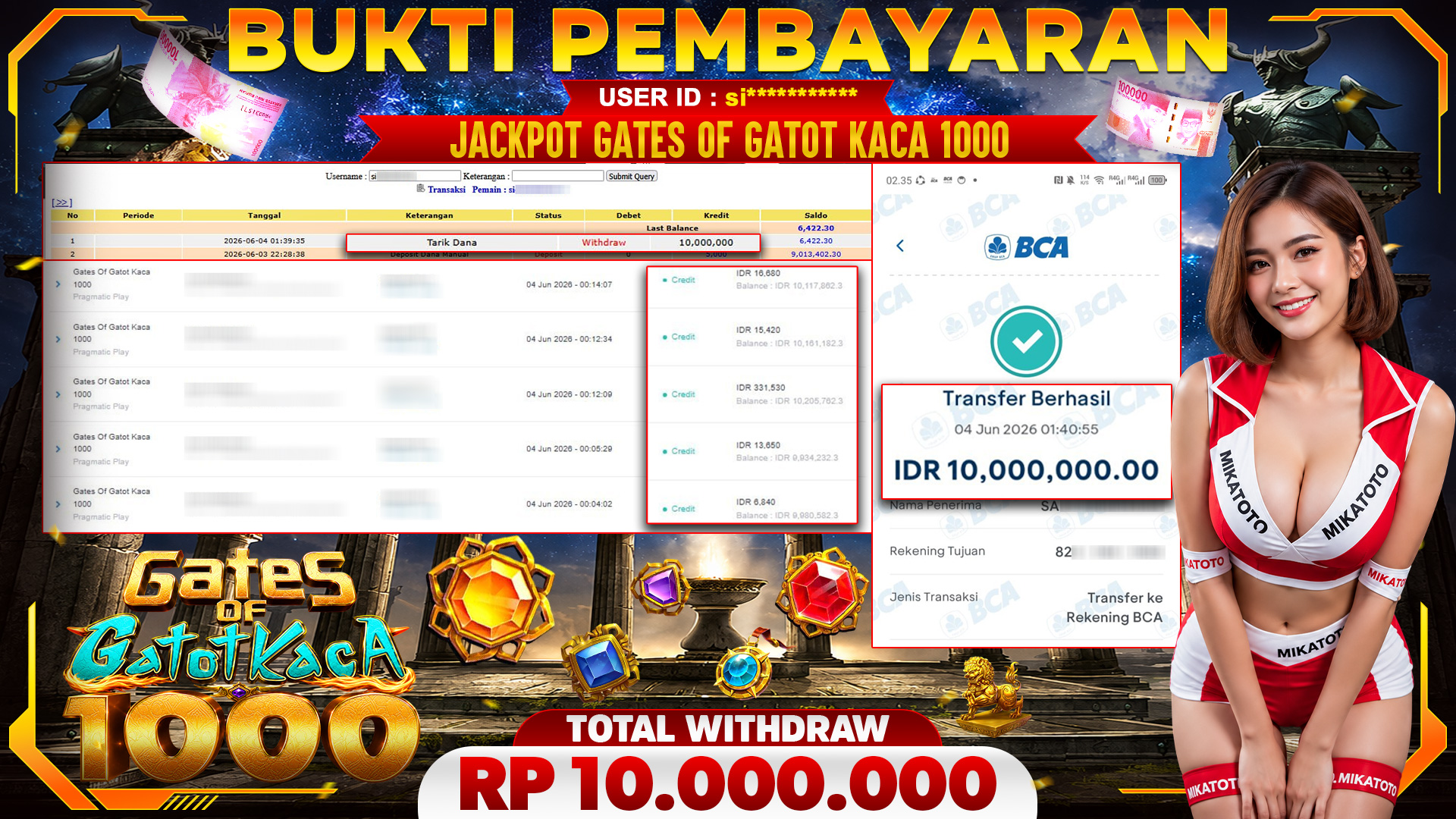 🏆 SELAMAT KEPADA PEMENANG JACKPOT DI Gates Of Gatot Kaca 1000 - Pragmatic Play 10,000,000🏆