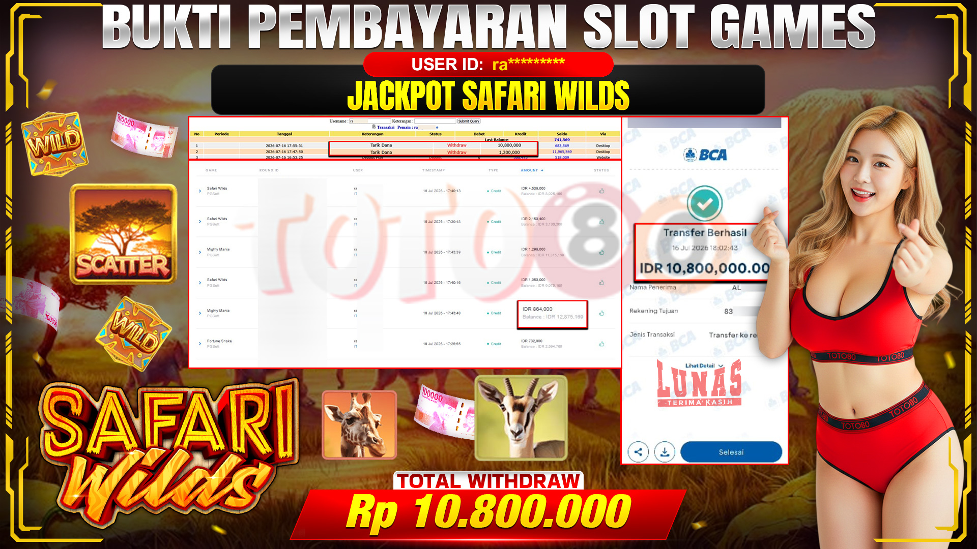 💰🎉 TOTO80 – JACKPOT JACKPOT SAFARI WILDS RP. 10,800,000,- TELAH DIBAYARKAN! 💰🎉