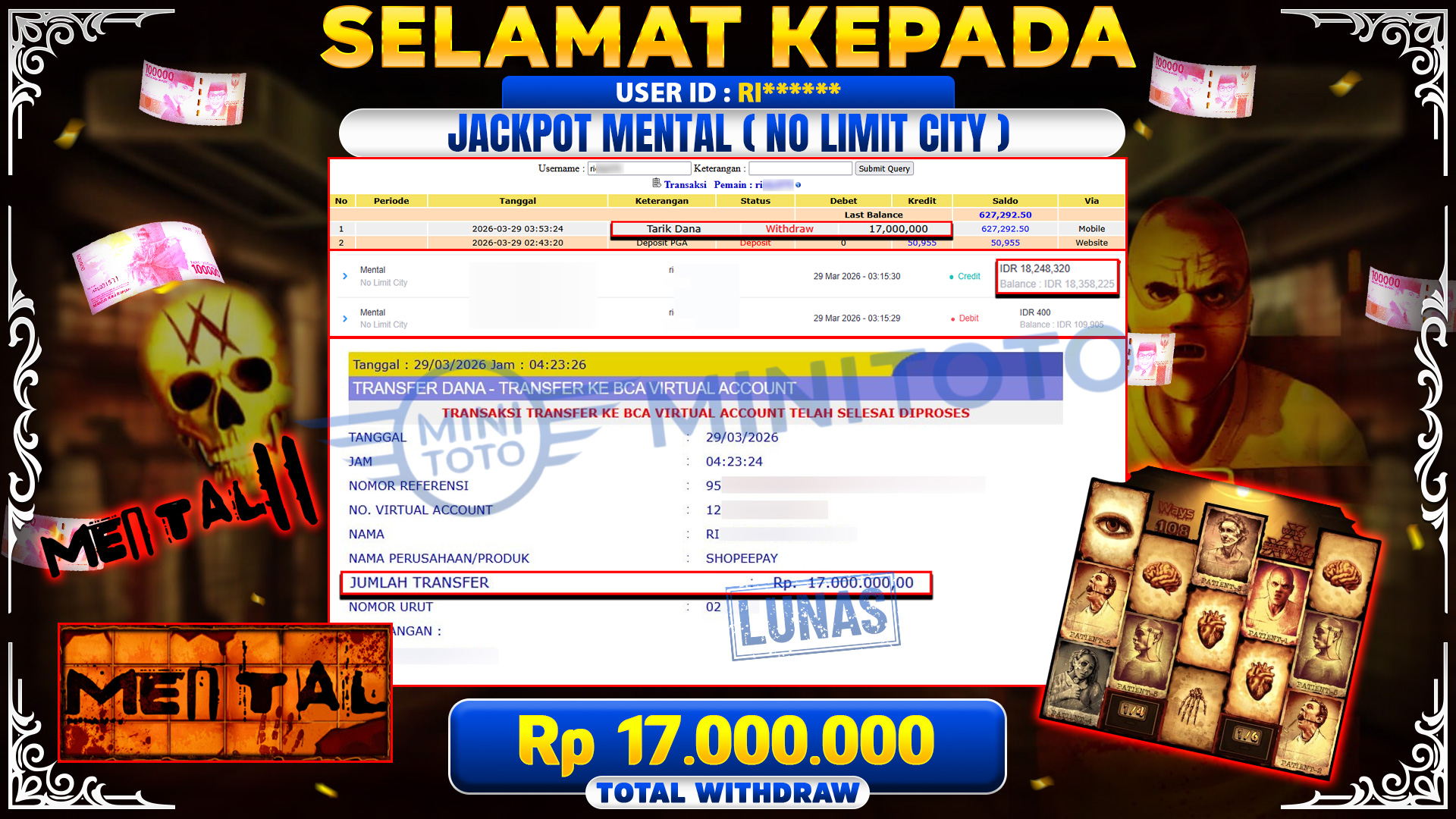 BUKTI JACPOT Mental - No Limit City