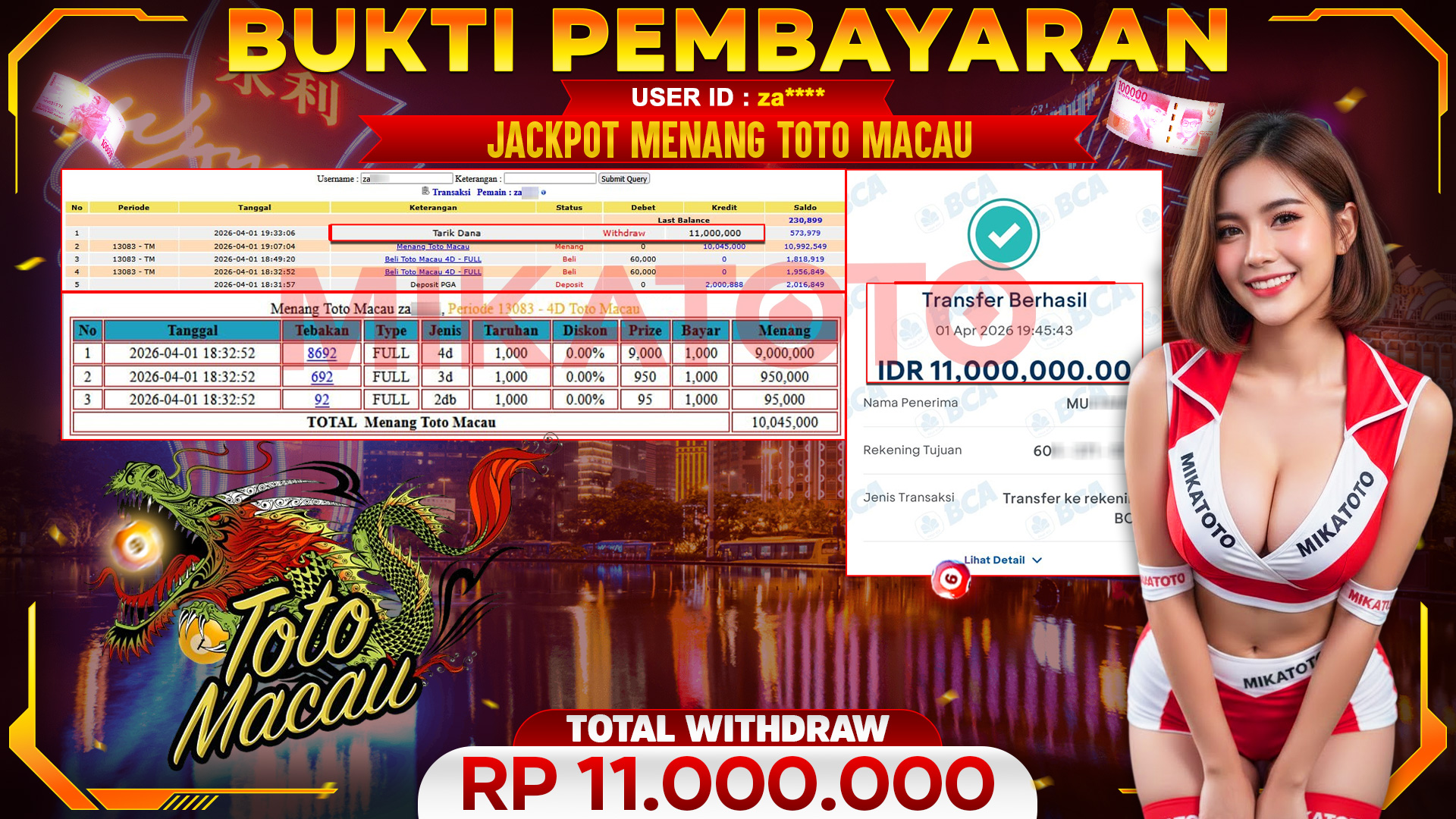 🏆 SELAMAT KEPADA PEMENANG JACKPOT DI TOGEL  - Toto Macau 11,000,000🏆