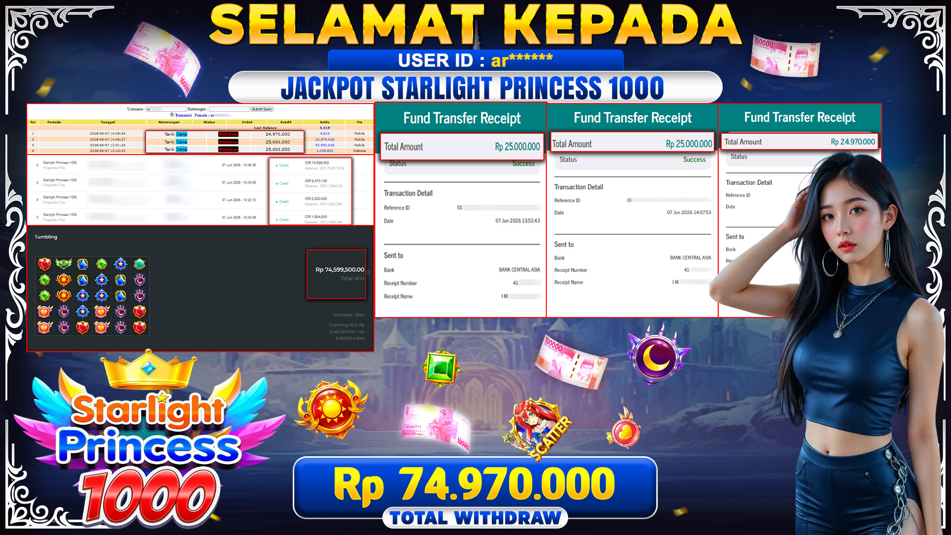BUKTI JACKPOT STARLIGHT PRINCESS 1000 - PRAGMATIC PLAY