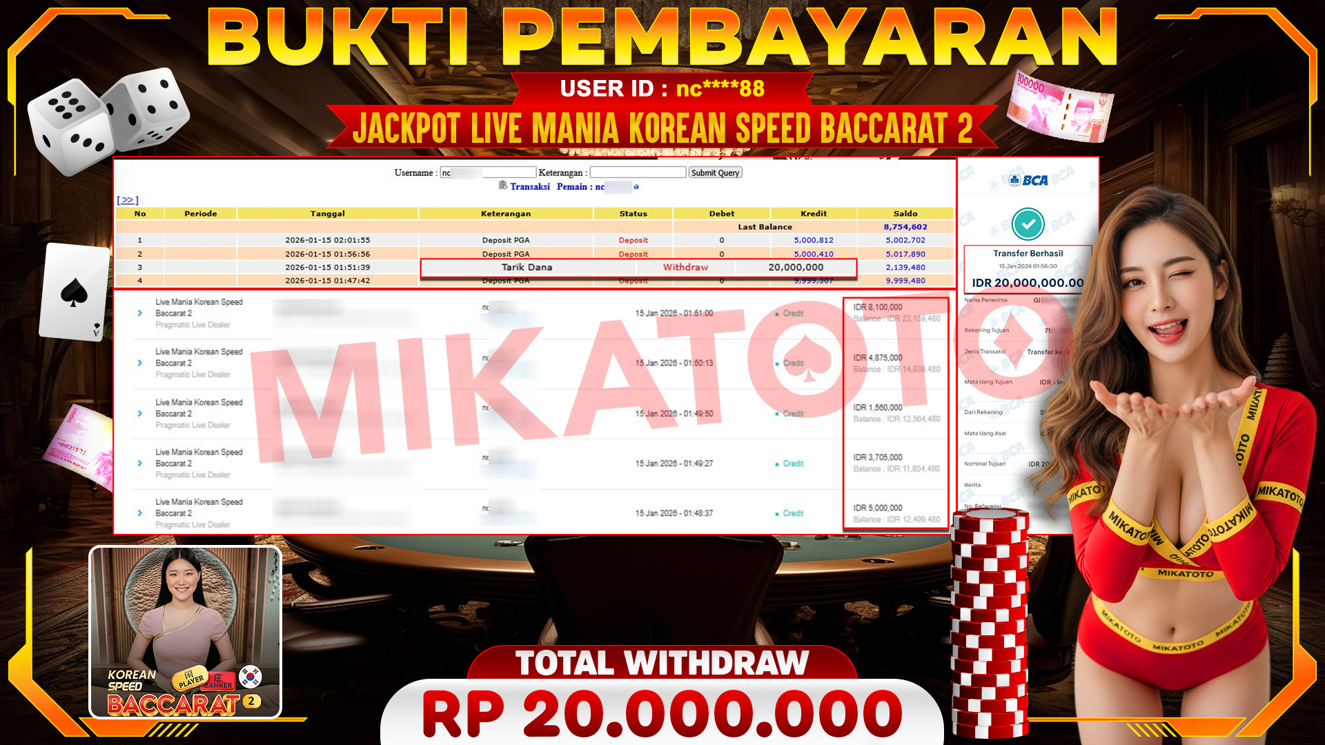 🏆 SELAMAT KEPADA PEMENANG JACKPOT DI Live Mania Korean Speed Baccarat 2 - Pragmatic Live Dealer 20,000,000🏆