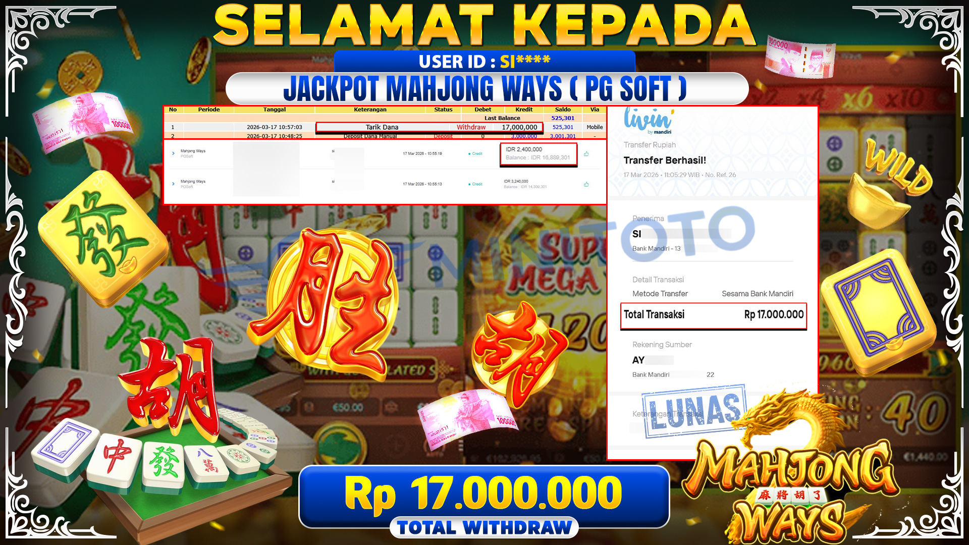 BUKTI JACPOT Mahjong Ways  - PGSoft