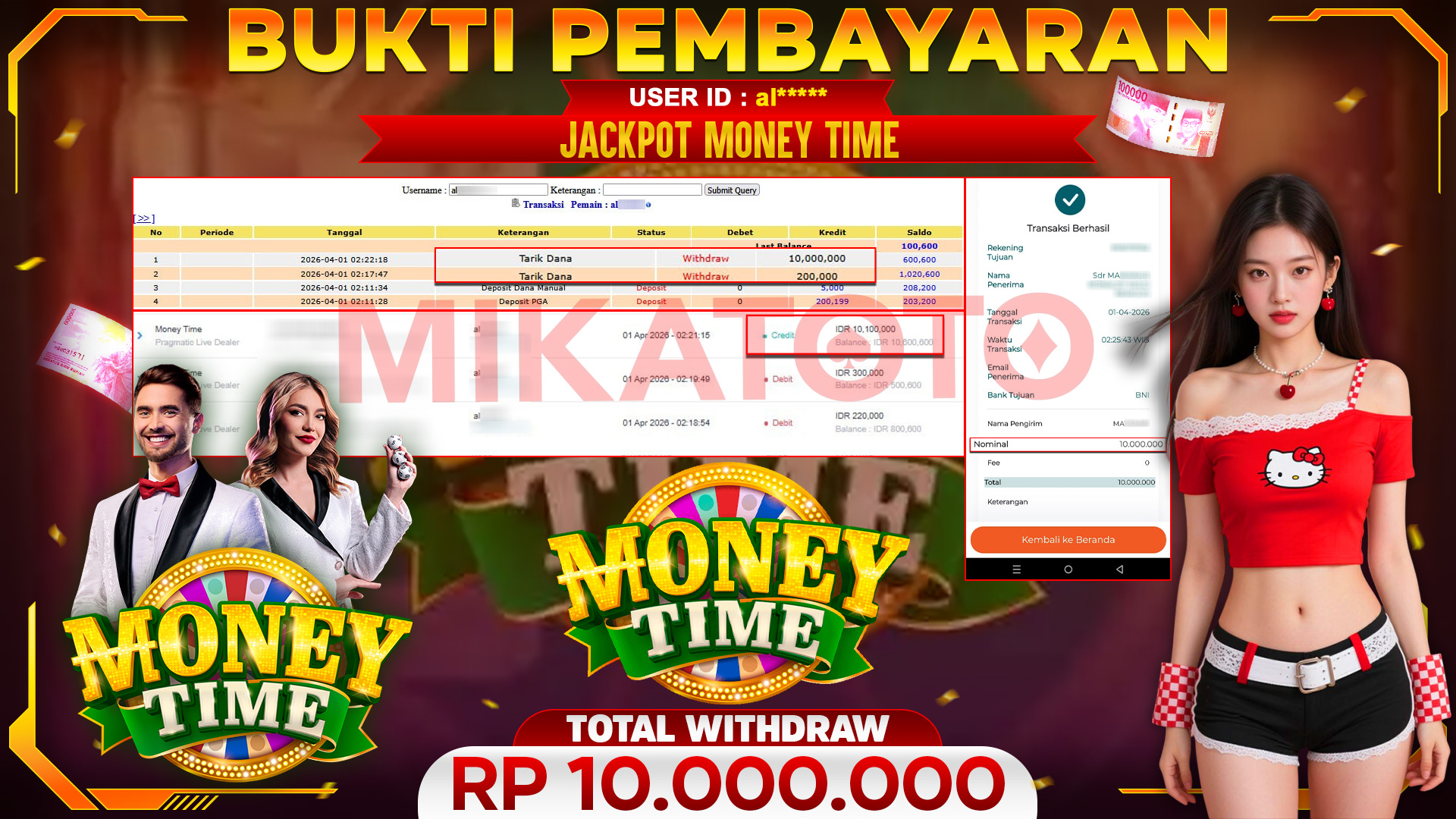 🏆 SELAMAT KEPADA PEMENANG JACKPOT DI Money Time - Pragmatic Live Dealer 10,000,000🏆