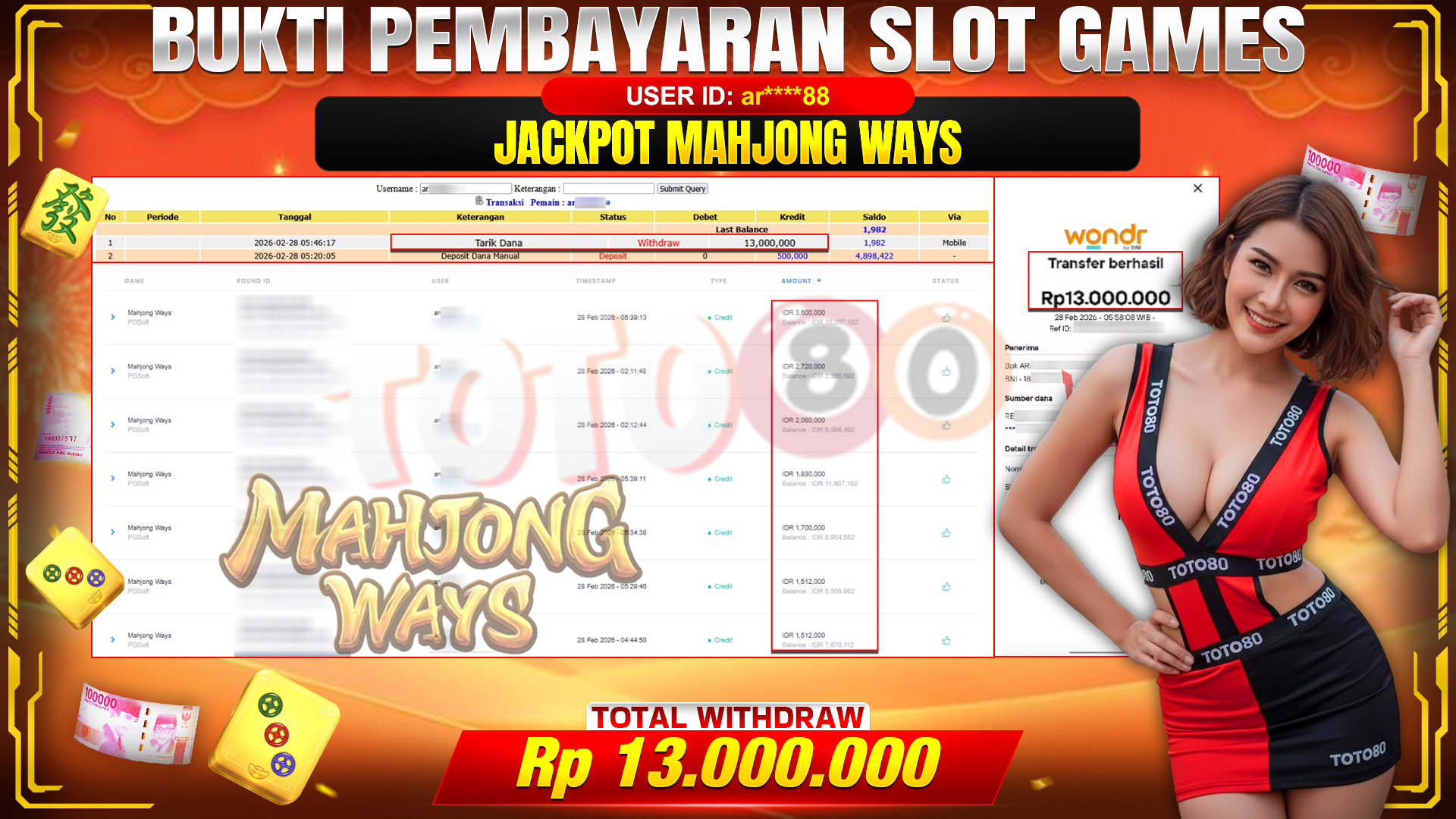 🎉 TOTO80 – JACKPOT SLOT MAHJONG WAYS . 13,000,000,- TELAH DIBAYARKAN! 🎉
