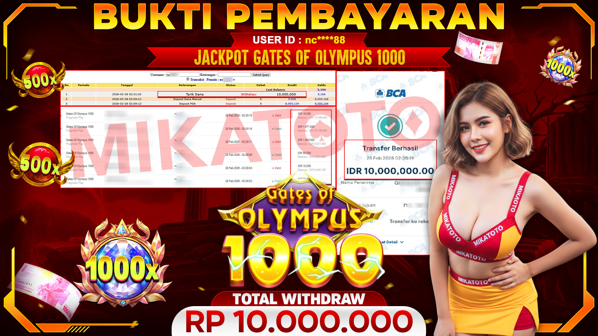🏆 SELAMAT KEPADA PEMENANG JACKPOT DI Gates Of Olympus 1000 - Pragmatic Play 10,000.000🏆