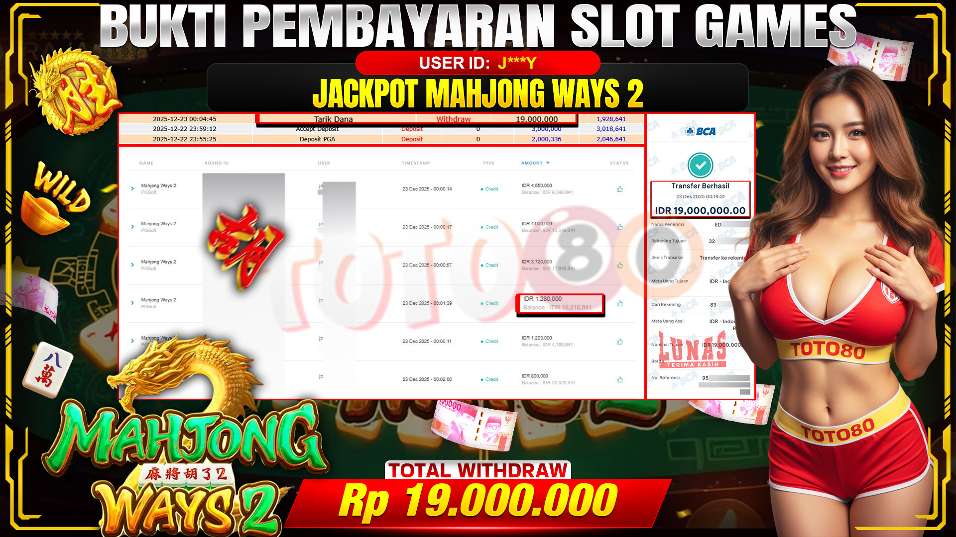 🎉 TOTO80 – JACKPOT SLOT MAHJONG WAYS 2 RP. 19,000,000,- TELAH DIBAYARKAN! 🎉
