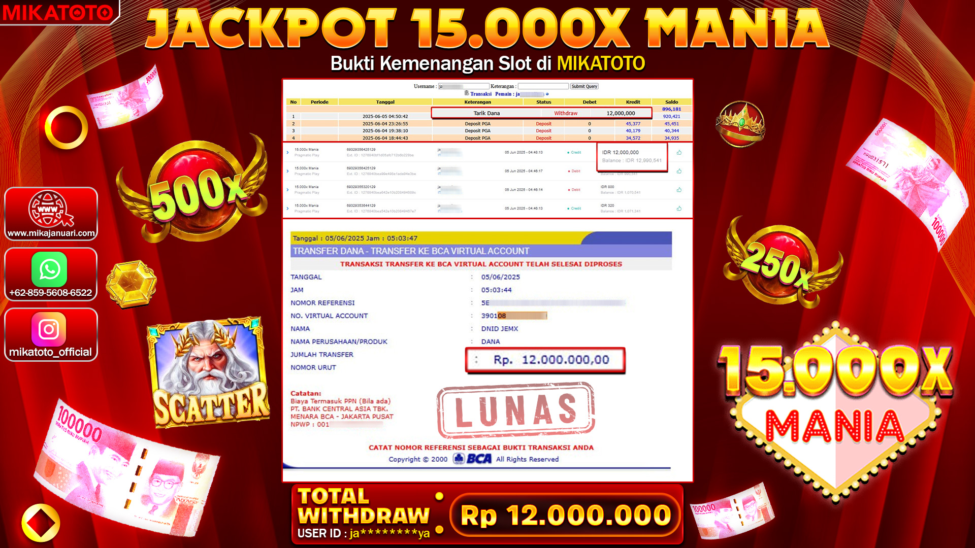 🏆 SELAMAT KEPADA PEMENANG JACKPOT DI 15.000x Mania 12,000,000🏆