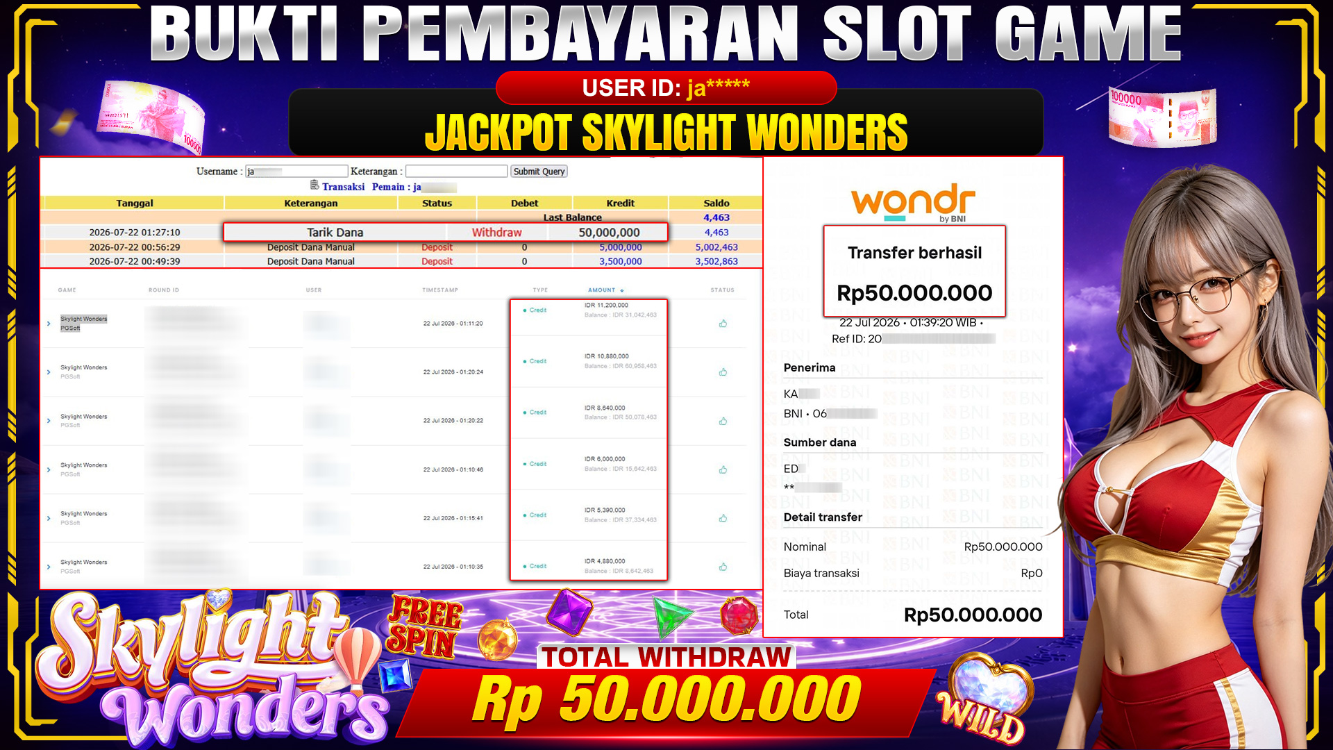 💰🎉 TOTO80 – JACKPOT SLOT SKYLIGHT WONDERS RP. 50,000,000,- TELAH DIBAYARKAN!💰🎉