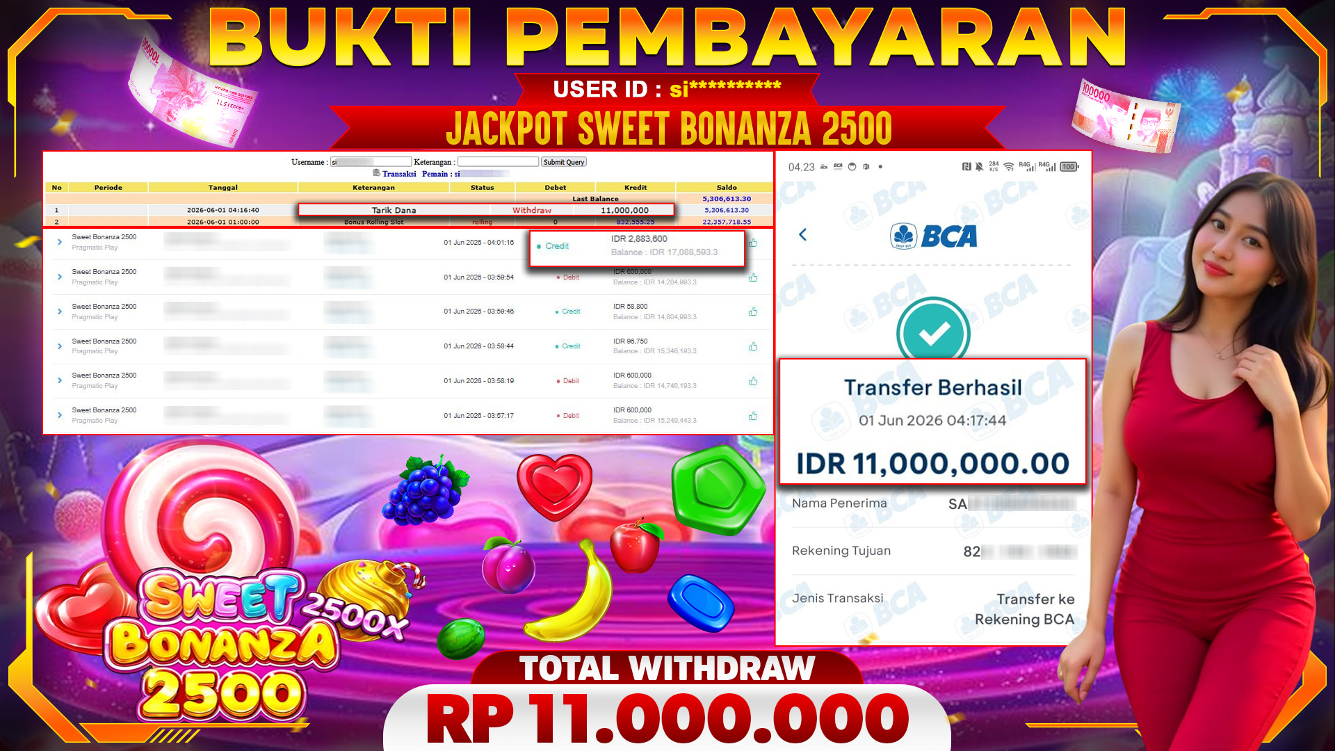 🏆 SELAMAT KEPADA PEMENANG JACKPOT DI Sweet Bonanza 2500 - Pragmatic Play 11,000,000🏆