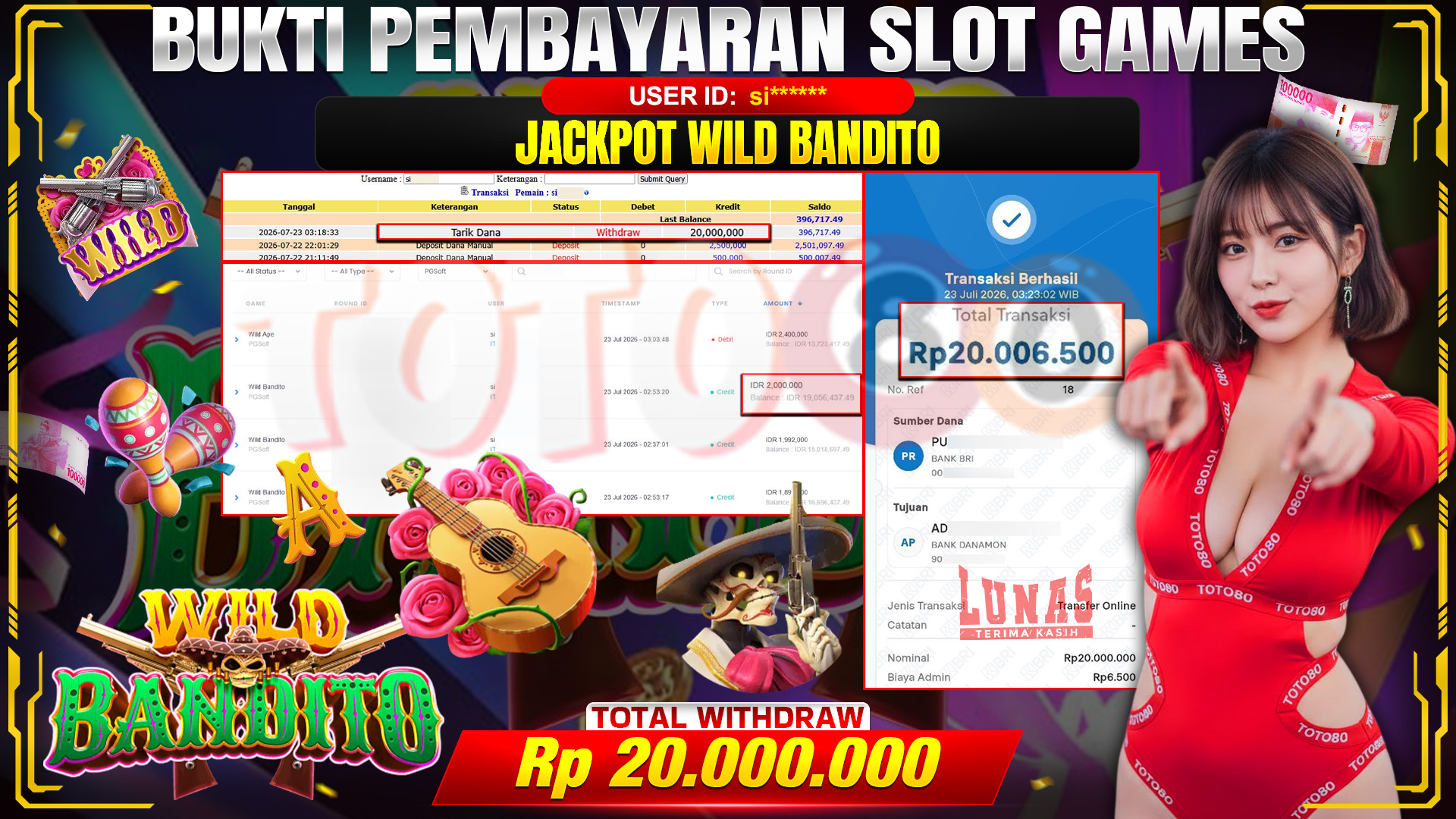 💰🎉 TOTO80 – JACKPOT SLOT WILD BANDITO RP. 20,000,000,- TELAH DIBAYARKAN!💰🎉