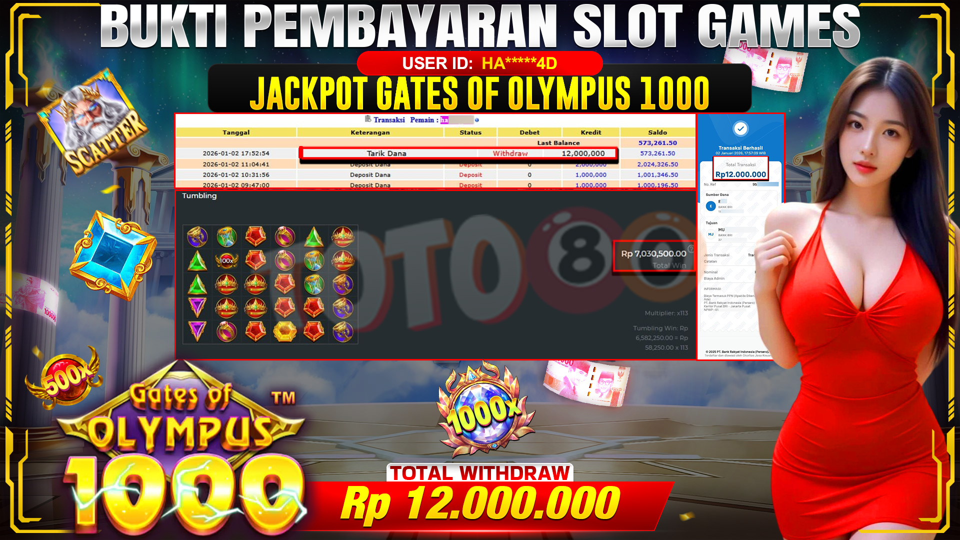 🎉 TOTO80 – JACKPOT SLOT GATES OF OLYMPUS 1000 RP. 12,000,000,- TELAH DIBAYARKAN! 🎉