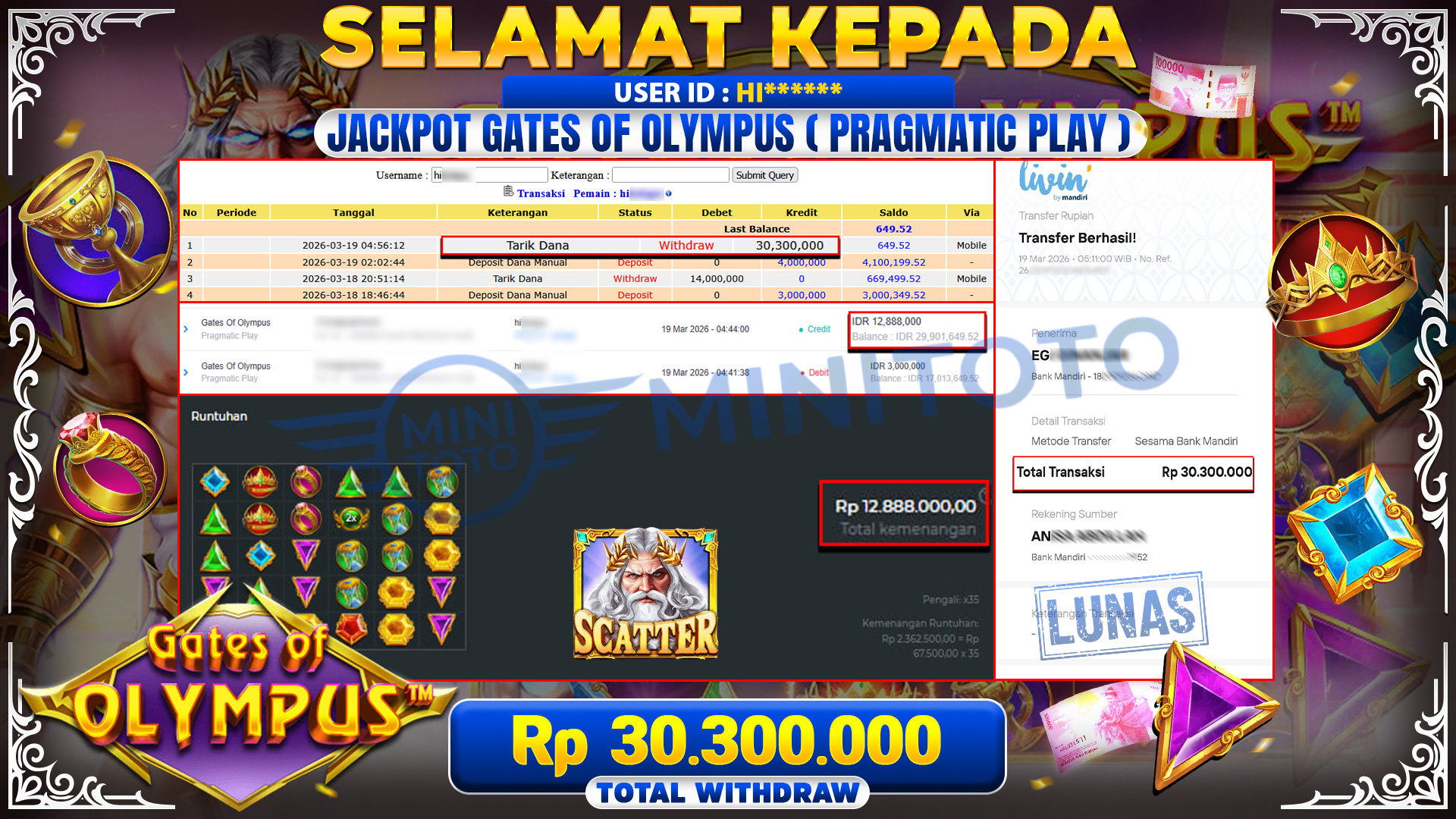 BUKTI JACPOT Gates Of Olympus - Pragmatic Play