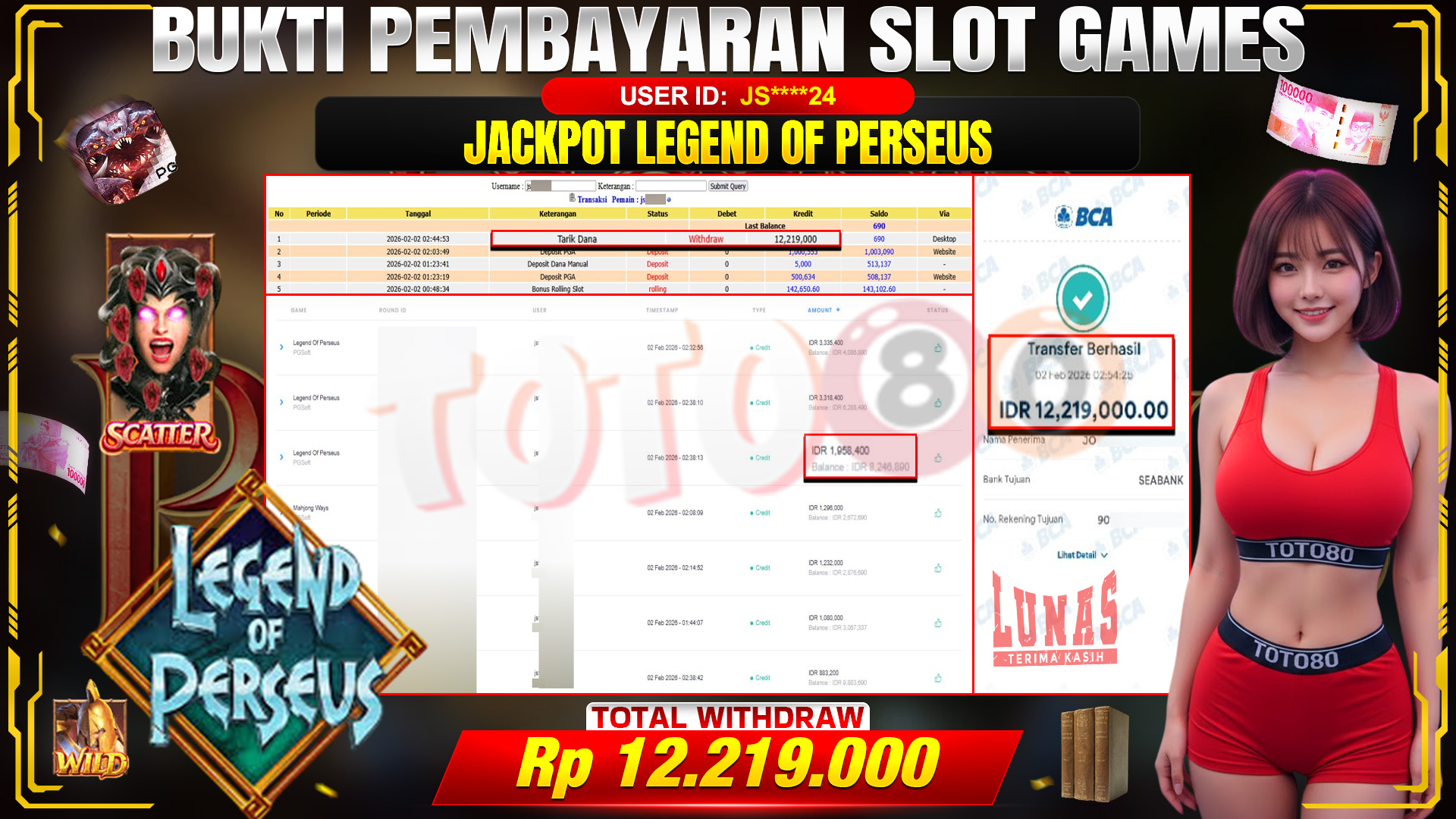 🎉 TOTO80 – JACKPOT SLOT LEGEND OF PERSEUS RP.12,219,000,- TELAH DIBAYARKAN! 🎉