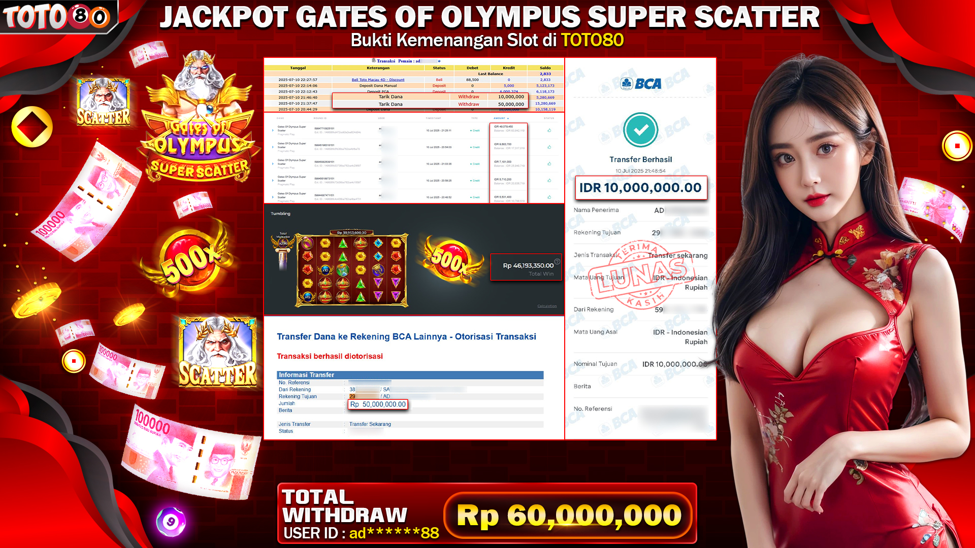 🎉 TOTO80 – JACKPOT GATES OF OLYMPUS SUPER SCATTER RP.60,000,000,- TELAH DIBAYARKAN! 🎉