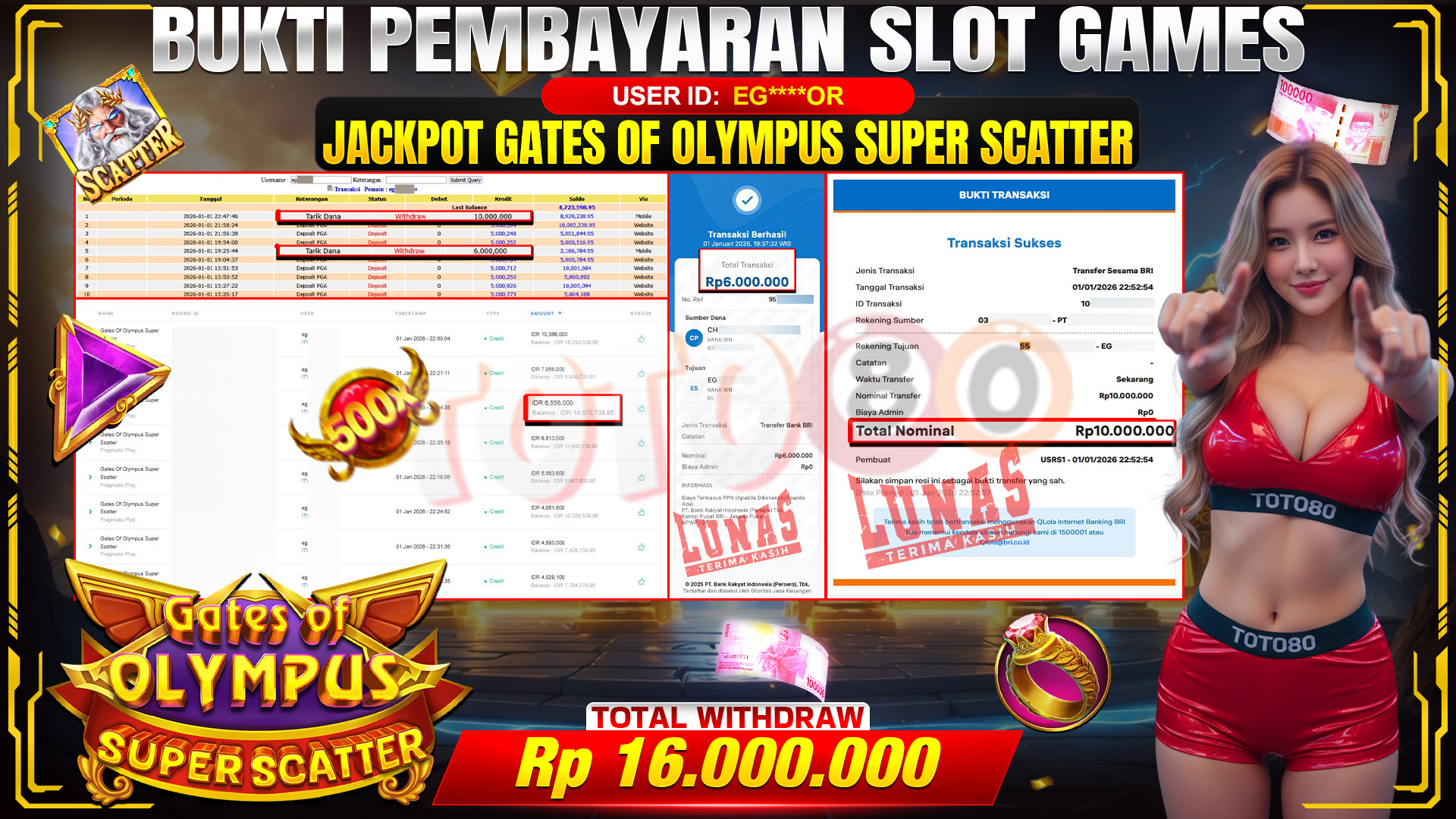 🎉 TOTO80 – JACKPOT SLOT GATES OF OLYMPUS SUPER SCATTER RP. 16,000,000,- TELAH DIBAYARKAN! 🎉