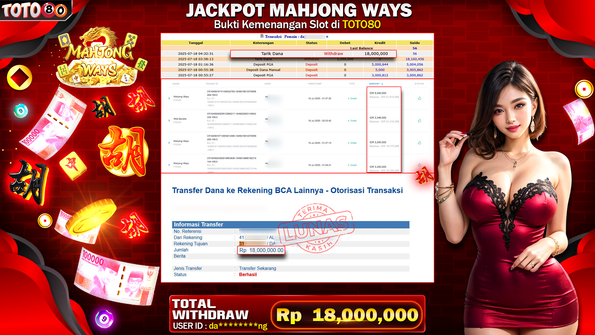 🎉 TOTO80 – JACKPOT SLOT MAHJONG WAYS RP.18,000,000,- TELAH DIBAYARKAN! 🎉