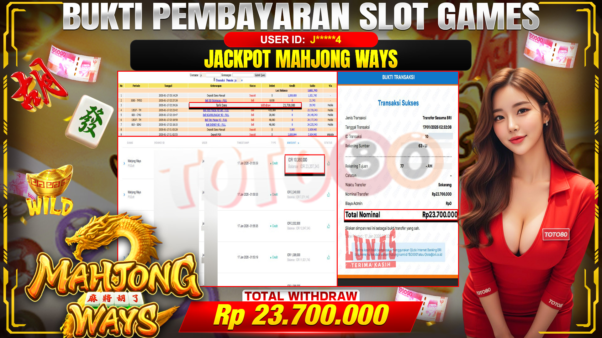 🎉 TOTO80 – JACKPOT SLOT MAHJONG WAYS RP. 23,700,000,- TELAH DIBAYARKAN! 🎉